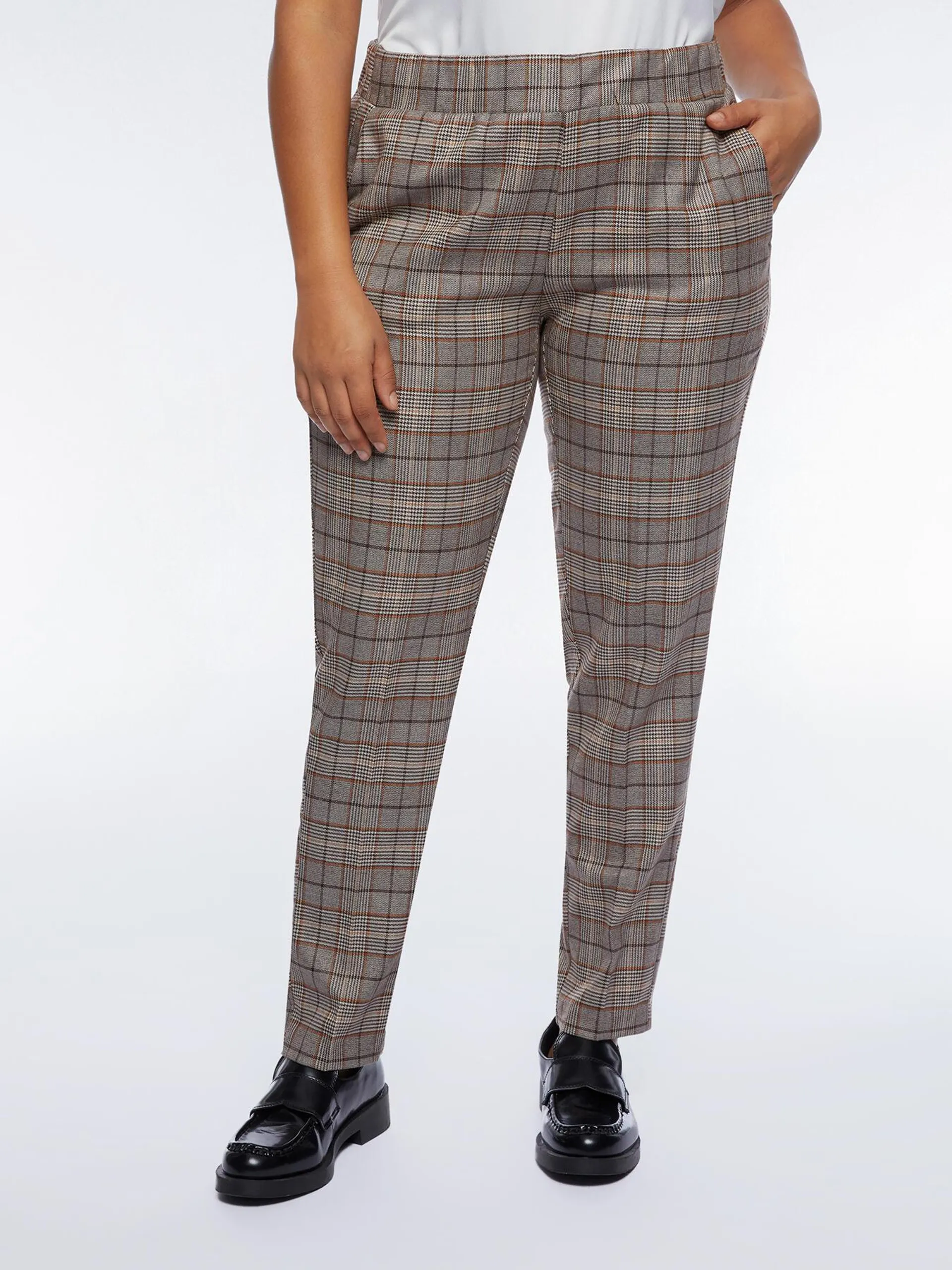 Pantaloni check con elastico in vita