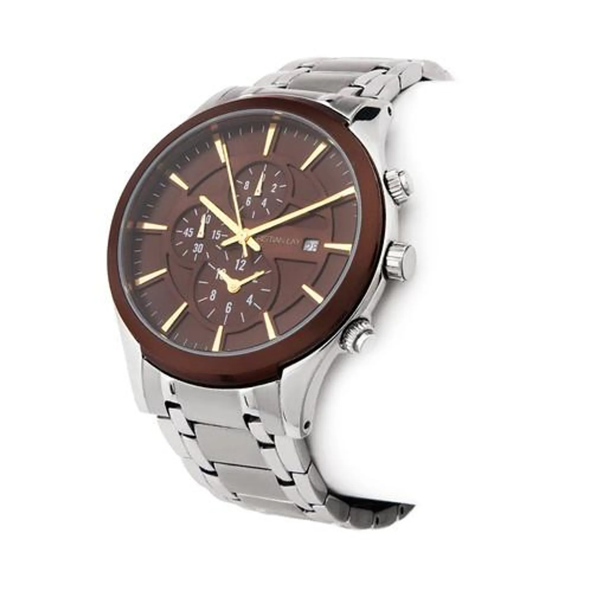 Reloj acero con esfera marrón hombre