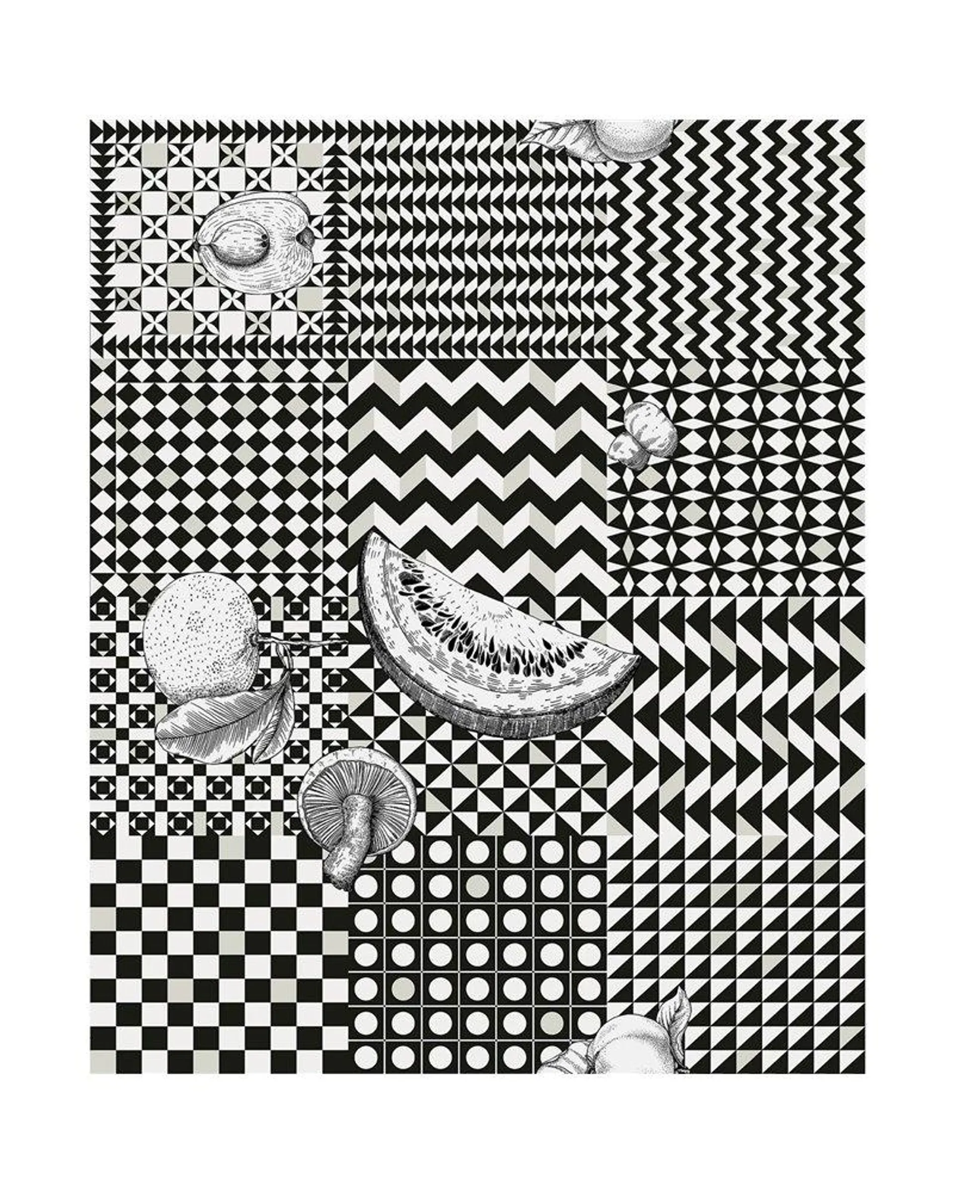 PAPEL PINTADO Frutta e Geometrico Black & White 123-6030