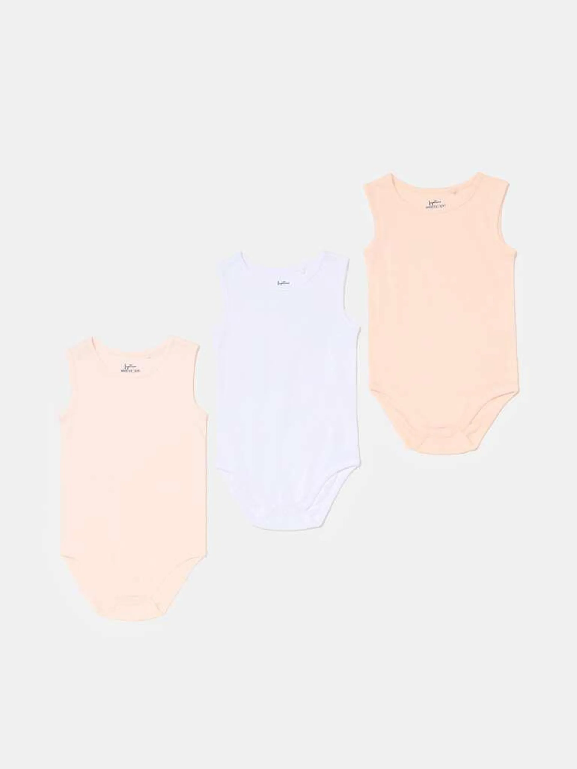 Pack tres bodies sin mangas de algodón orgánico Blanco/rosa