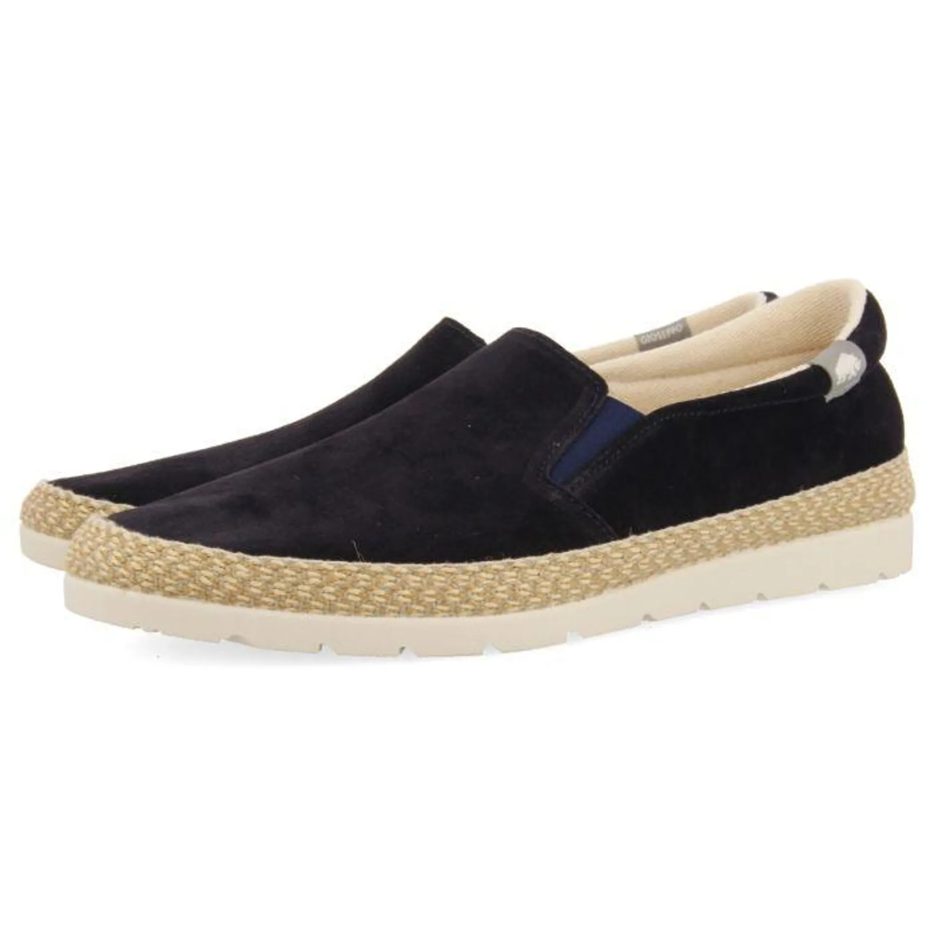 BLUE NAVY LEATHER ESPADRILLES WITH ELASTICS AND RECYCLED COTTON FOR MEN PROGER