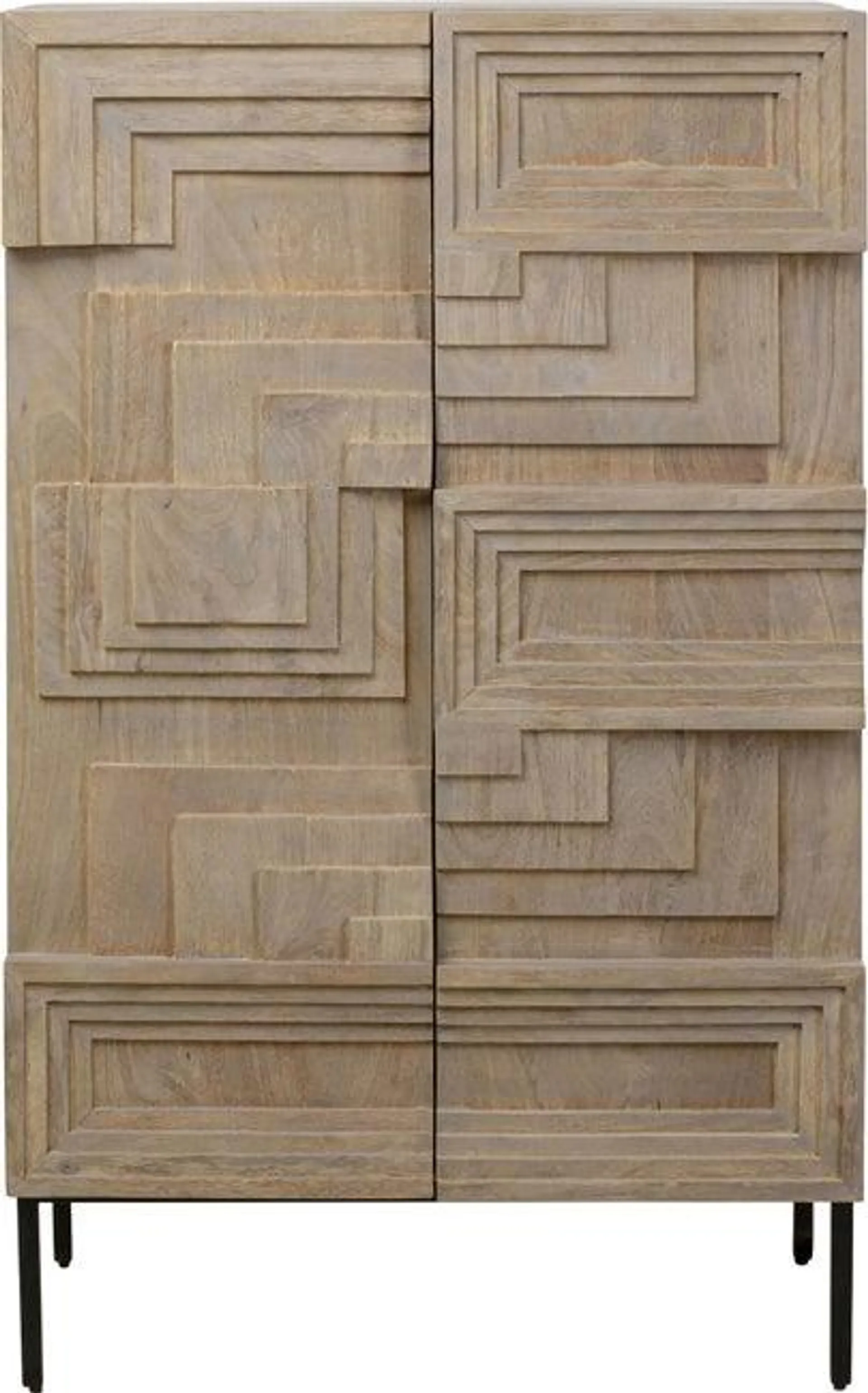 CÓMODA ALTA DE 2 PUERTAS EN MADERA DE MANGO RÚSTICA 80X135 CM