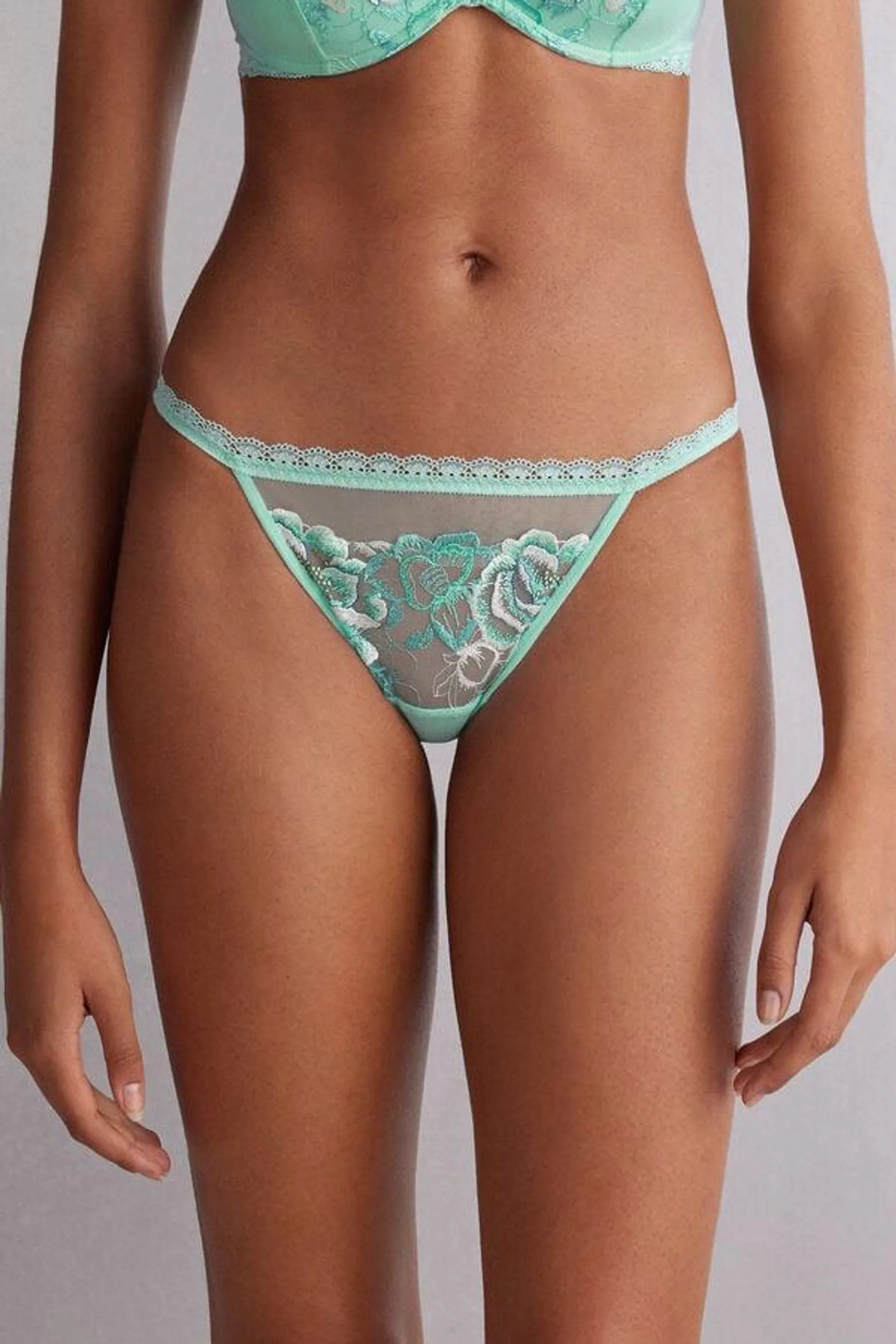 Emerald Flower Briefs with Side Straps