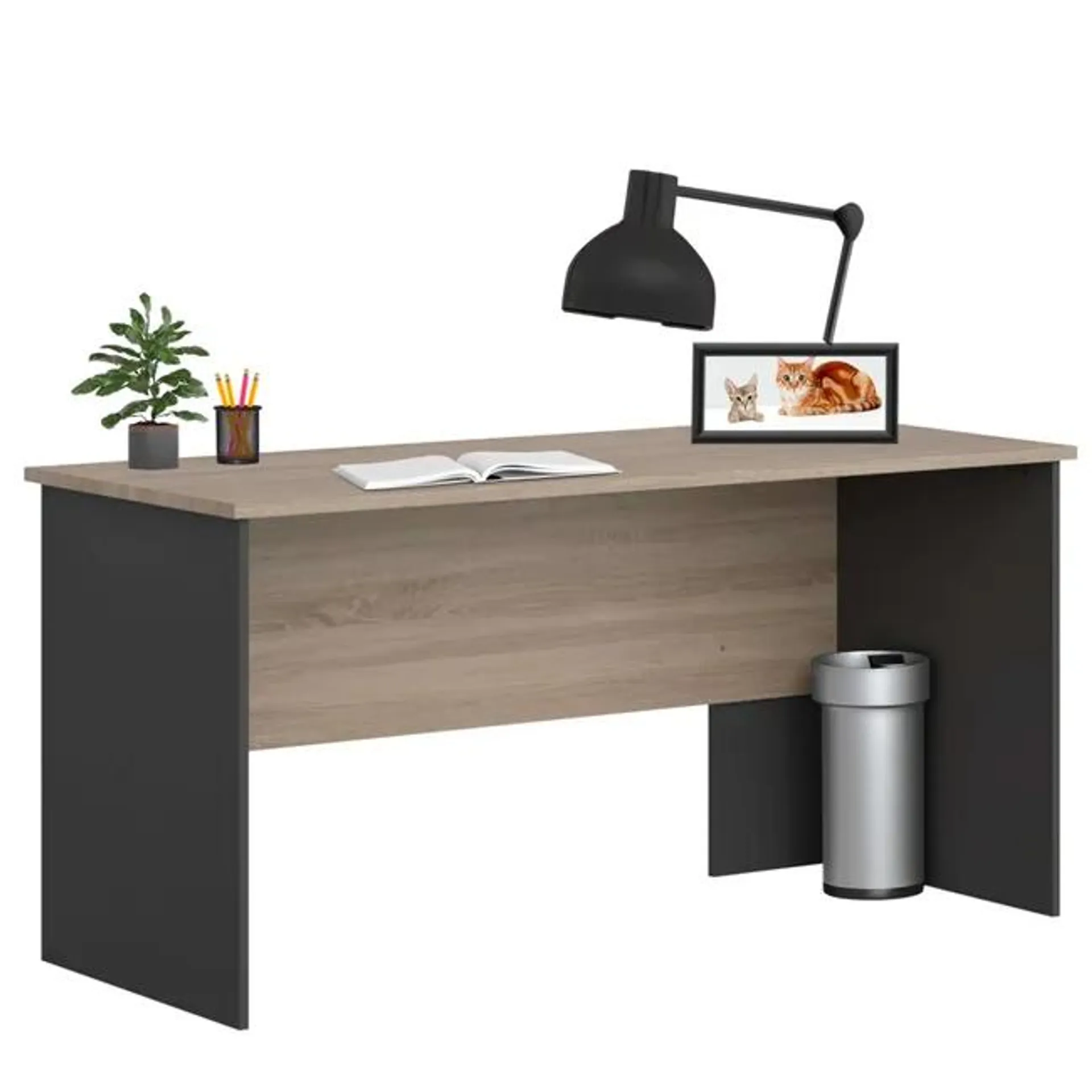 Mesa de Escritorio Oficina Nibis Industrial Color Roble Sonoma y Gris Antracita 160 cm