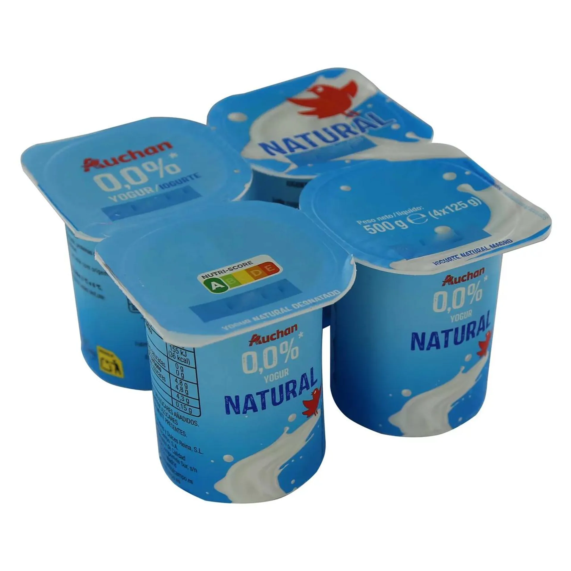 AUCHAN Yogur desnatado (0.0% materia grasa) sabor natural 4 x 125 g Producto Alcampo