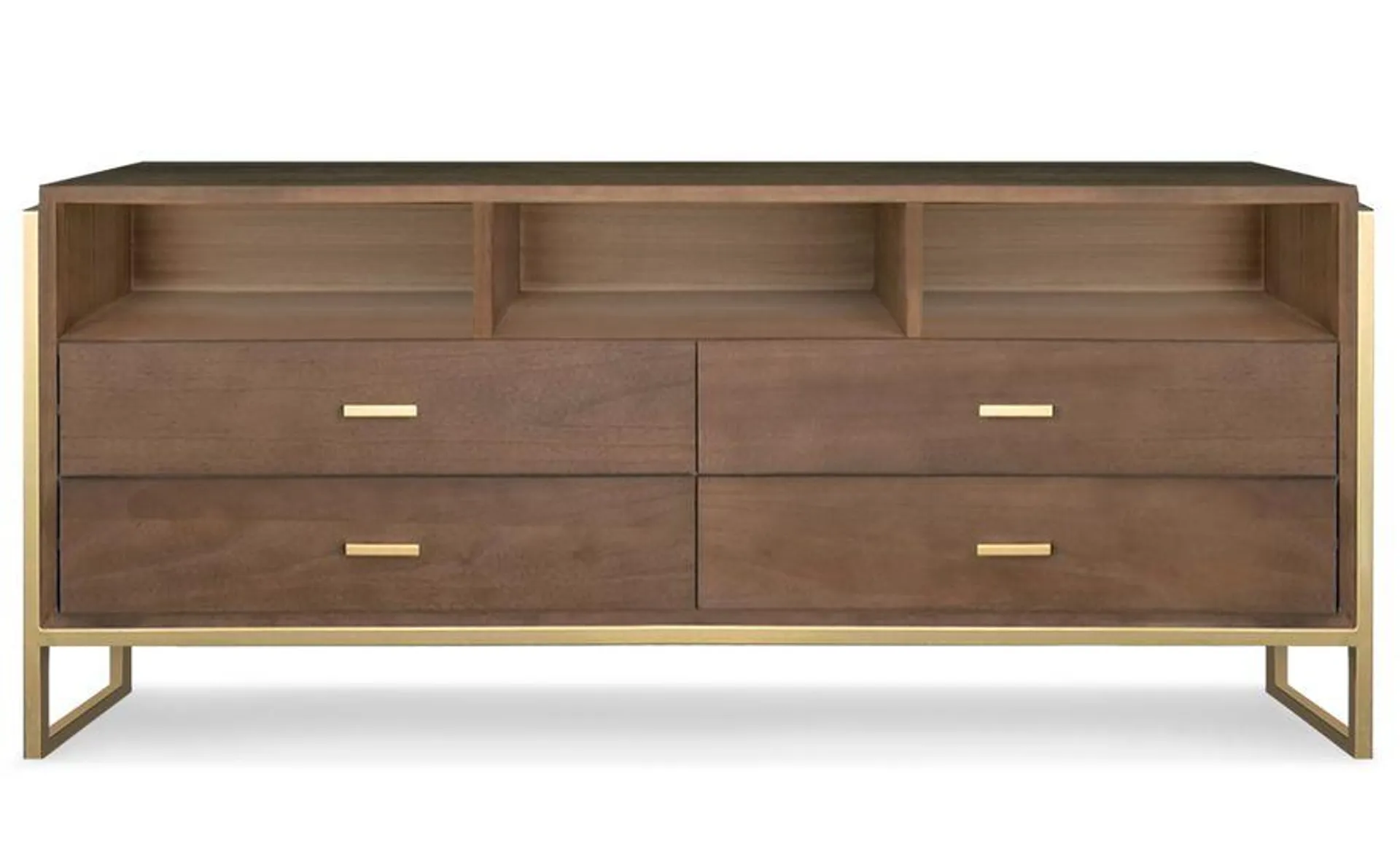 Mueble de TV Edgar 4 cajones L150cm Madera marrón y metal dorado