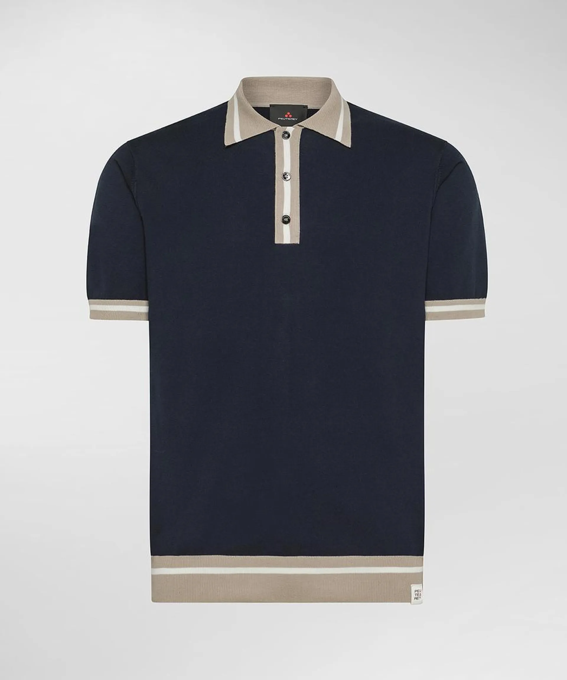 Cotton knit polo shirt with striped details