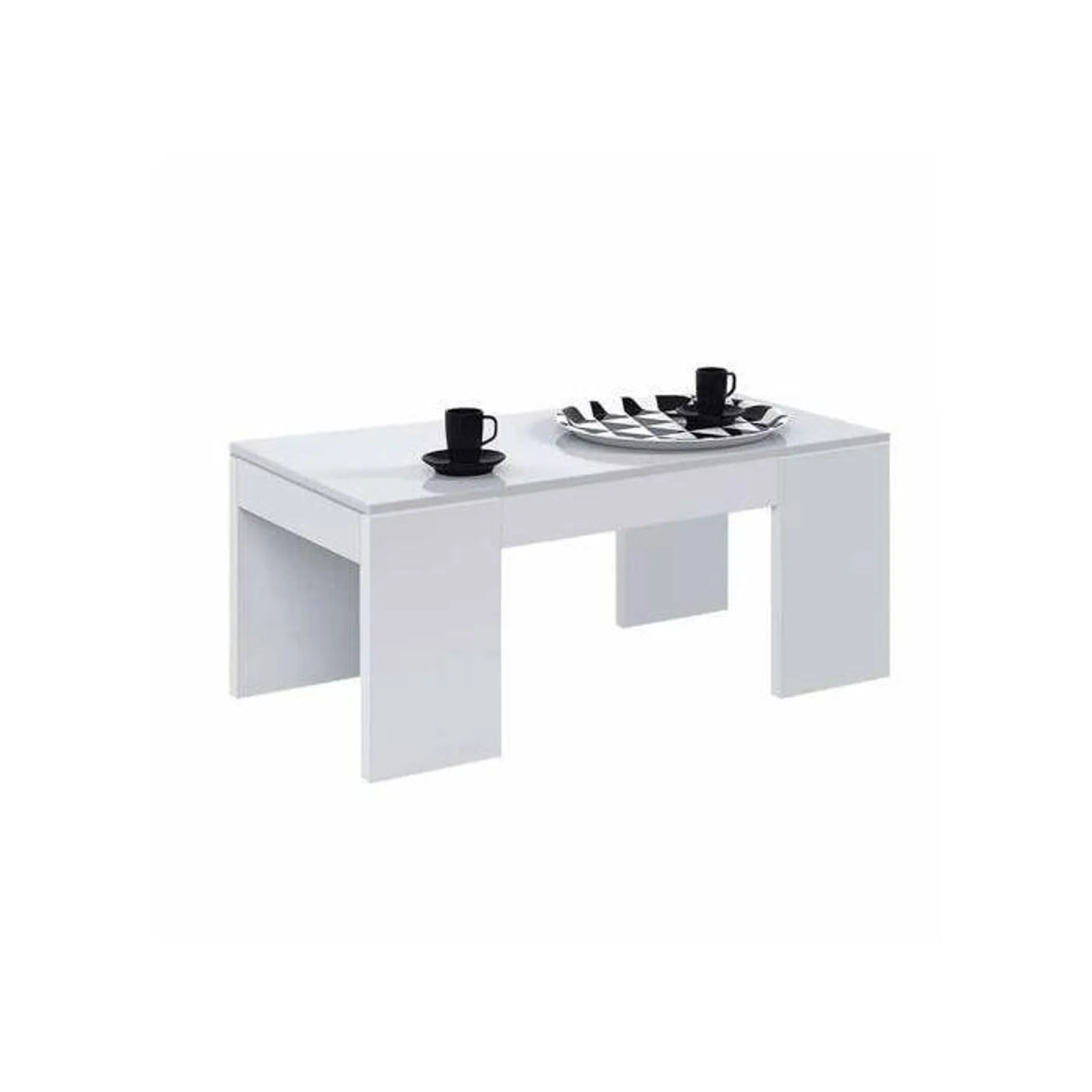 Mesa blanca de melamina con tapa elevable y almacenamiento 001637BO