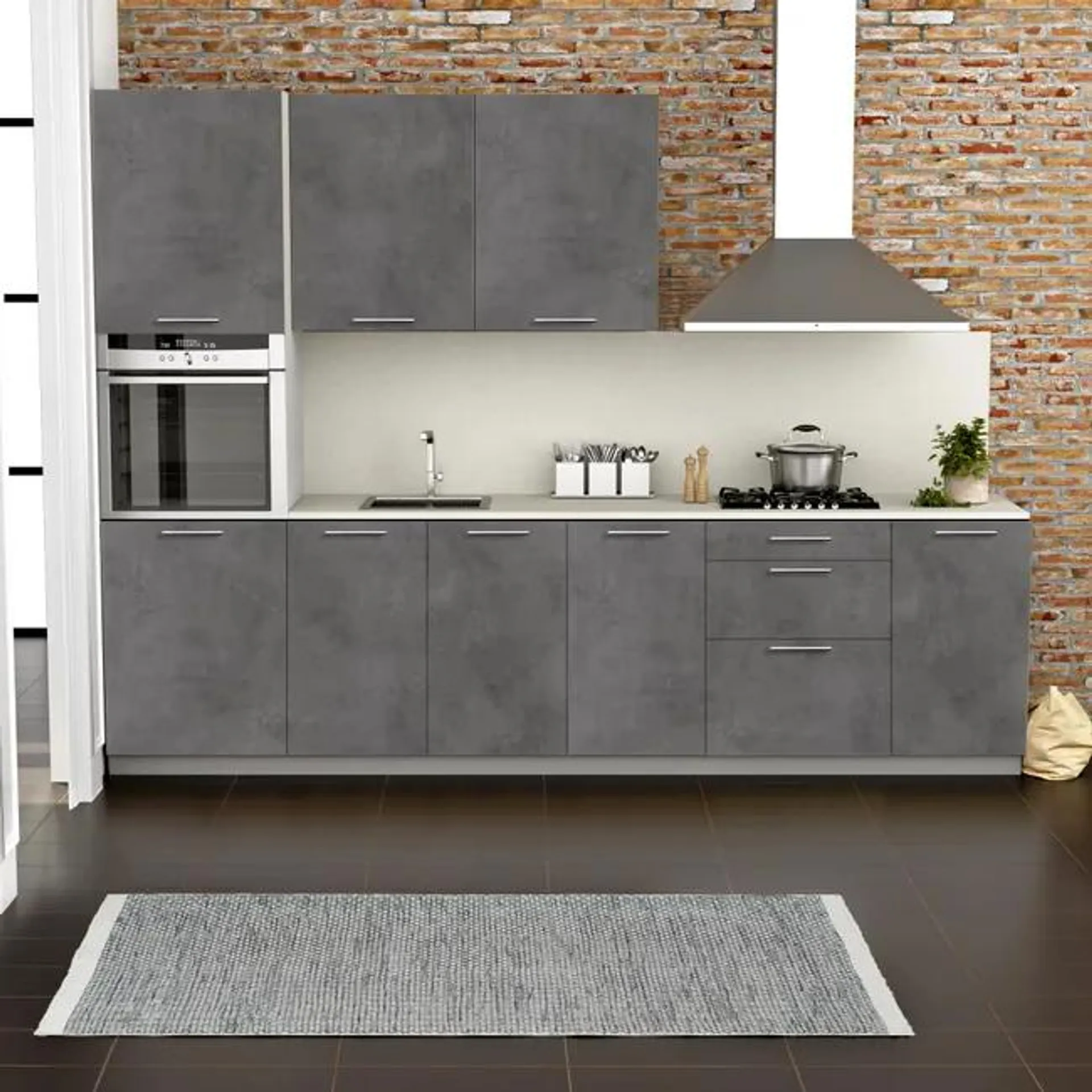 Cocina en kit Atenas gris oscuro 300 cm con 1 módulo alto + 4 módulos bajos