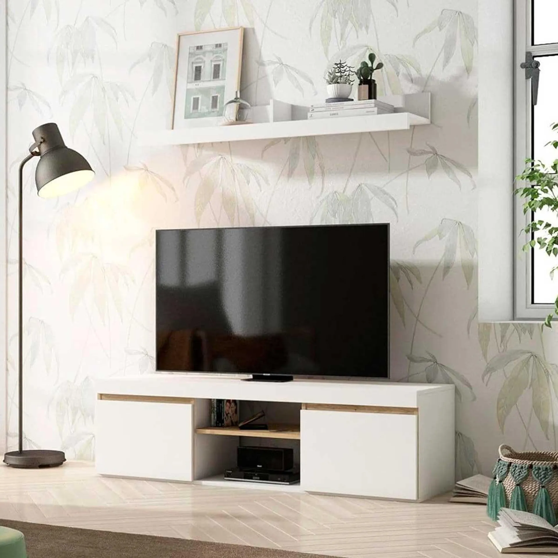 Mueble bajo de TV Elis 2 puertas+2 huecos blanco mate 40,5x140x39,6 cm