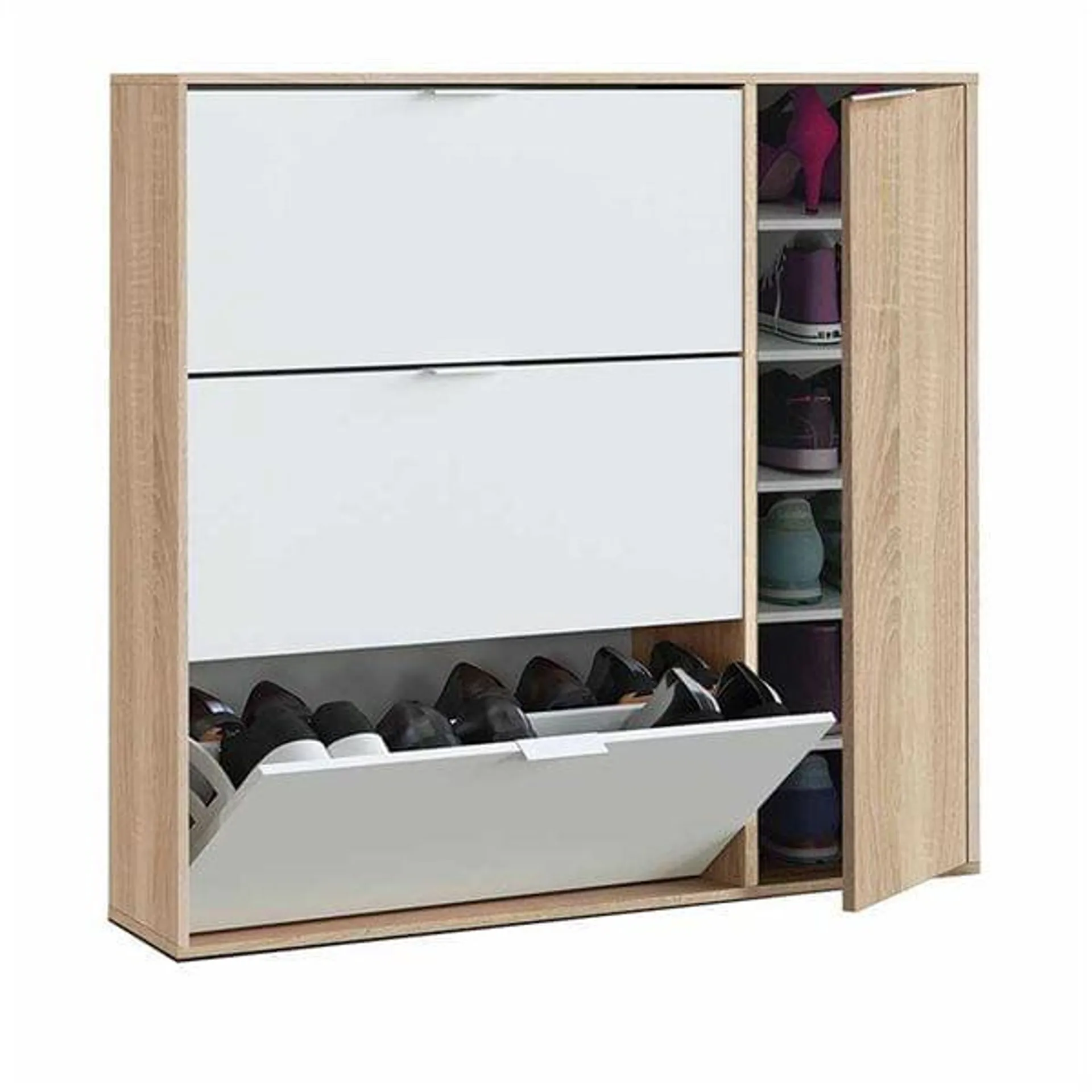 Zapatero Fifo 4 puertas roble canadian/blanco 115x106x22 cm