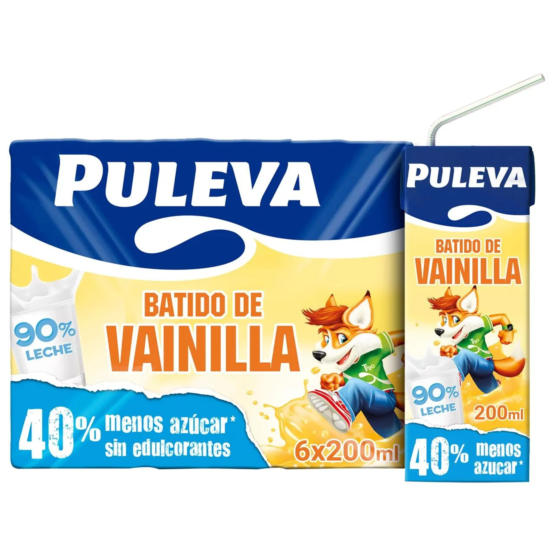 PULEVA Batido con sabor a vainilla, elaborado con un 90% de leche PULEVA 6 x 200 ml.