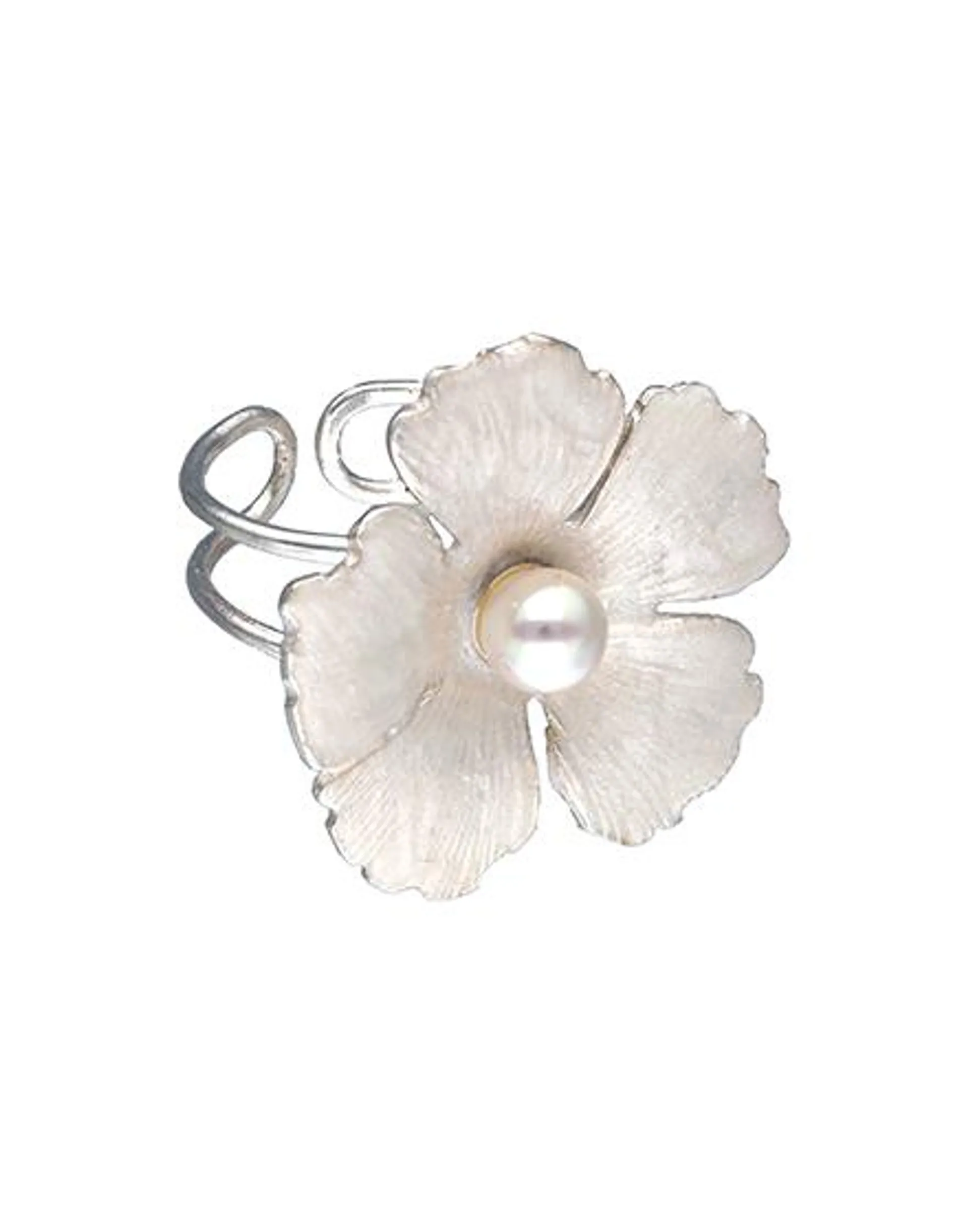 Anillo novia Santorini Bianco con flor grande nacarada y perla redonda