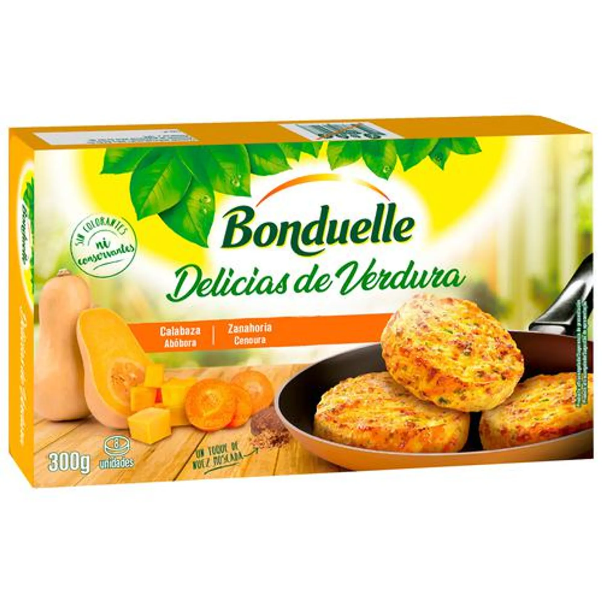 BONDUELLE Delicias de verduras (calabaza y zanahoria) con un toque de nuez moscada BONDUELLE 8 uds.