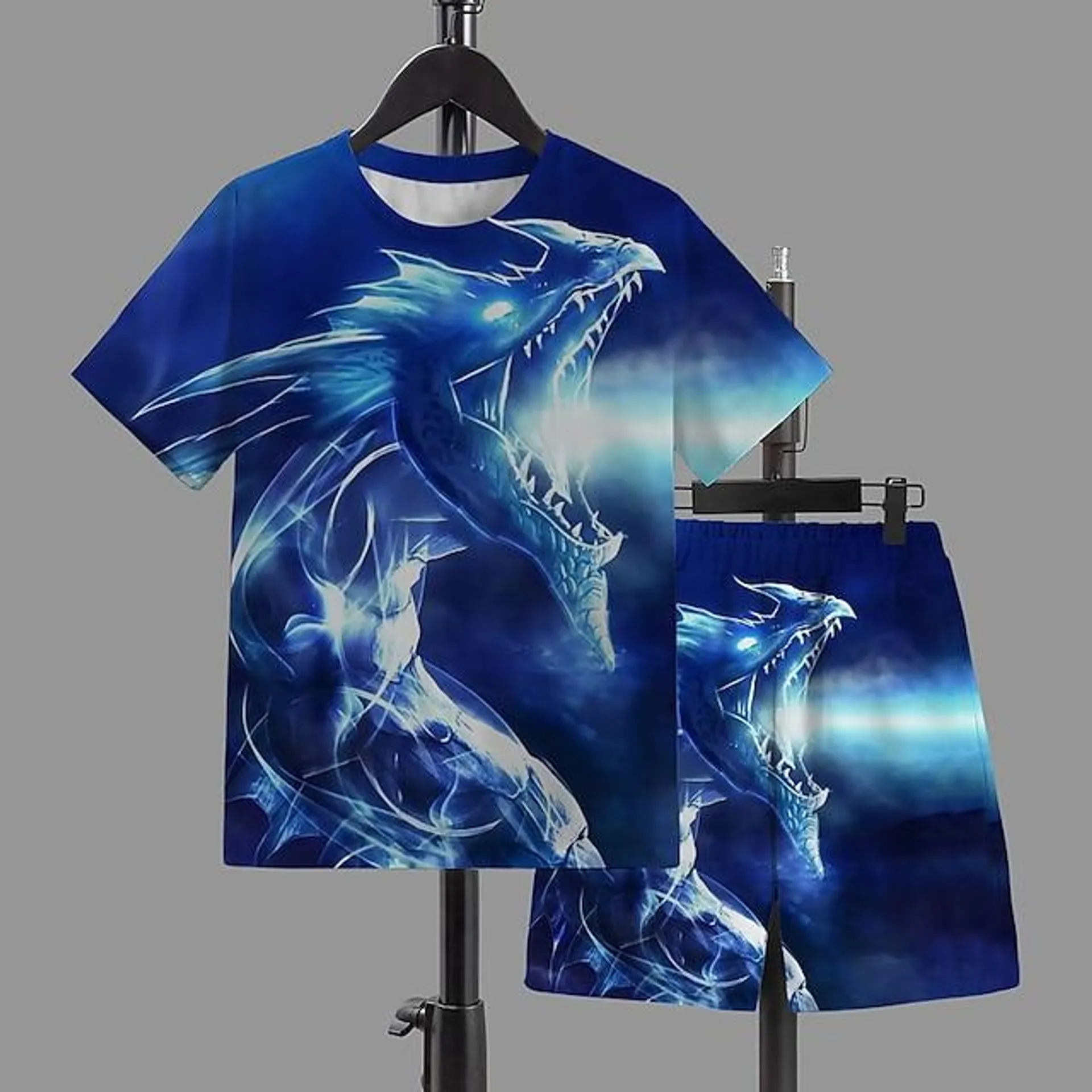 Chico 3D Graphic Animal Dinosaurio Camiseta y Bermudas Conjunto de camiseta Conjunto de Ropa Manga Corta Impresiones 3D Verano Primavera Activo Deportes Moda Poliéster Niños 3-13 años Exterior Calle