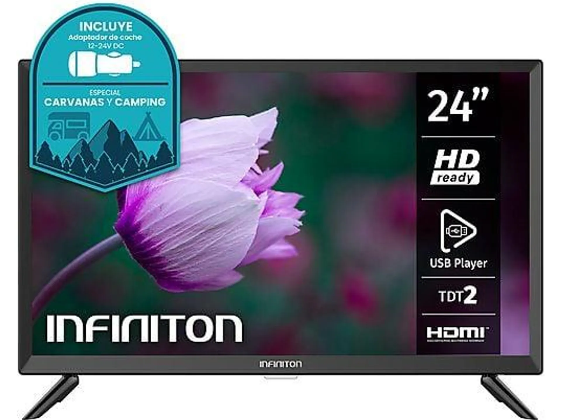 TV LED 24'' - INFINITON INTV-24BA130, HD-ready, DVB-T2 (H.265), Negro