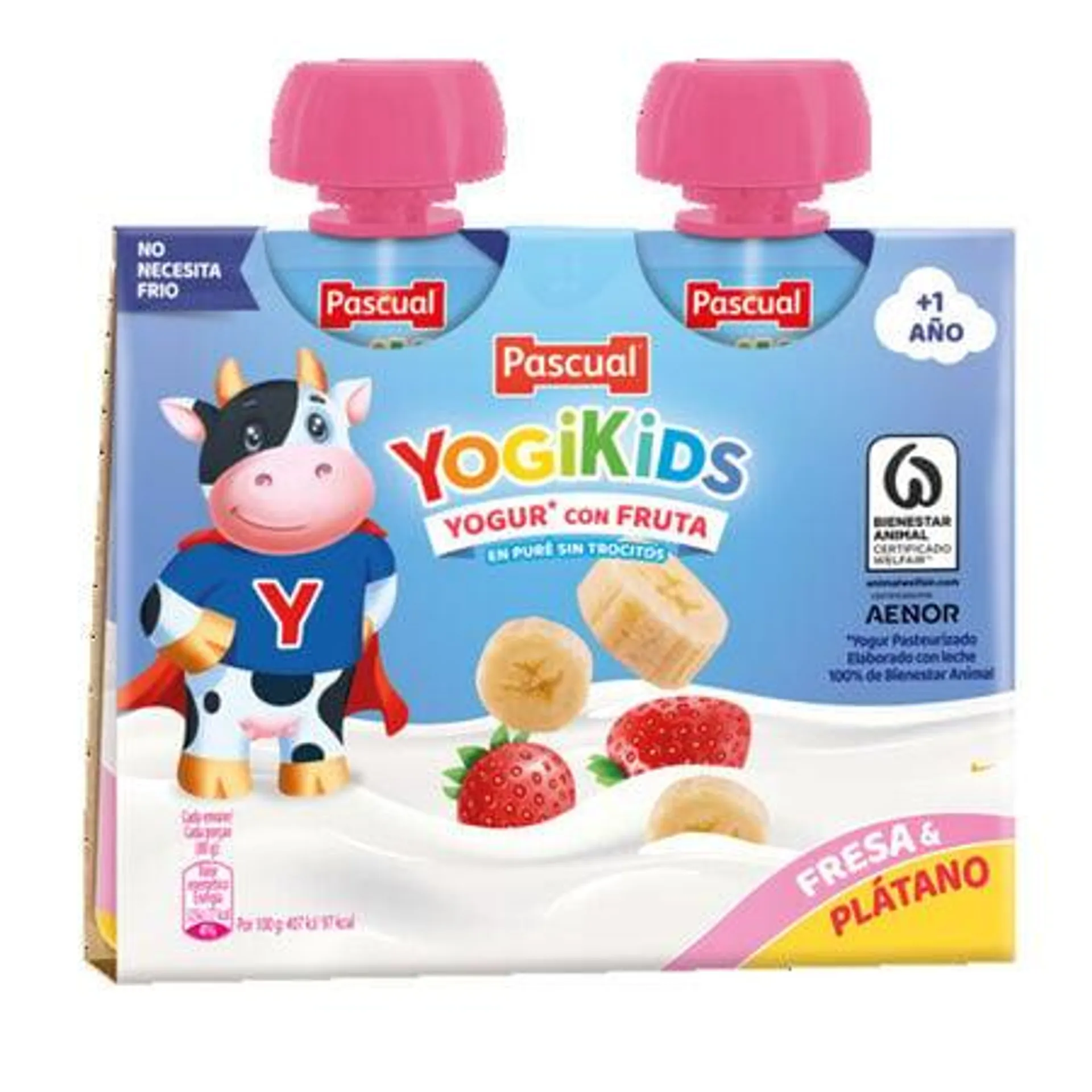 Pouch Pascual Yogikids fresa plátano pack 2 80g