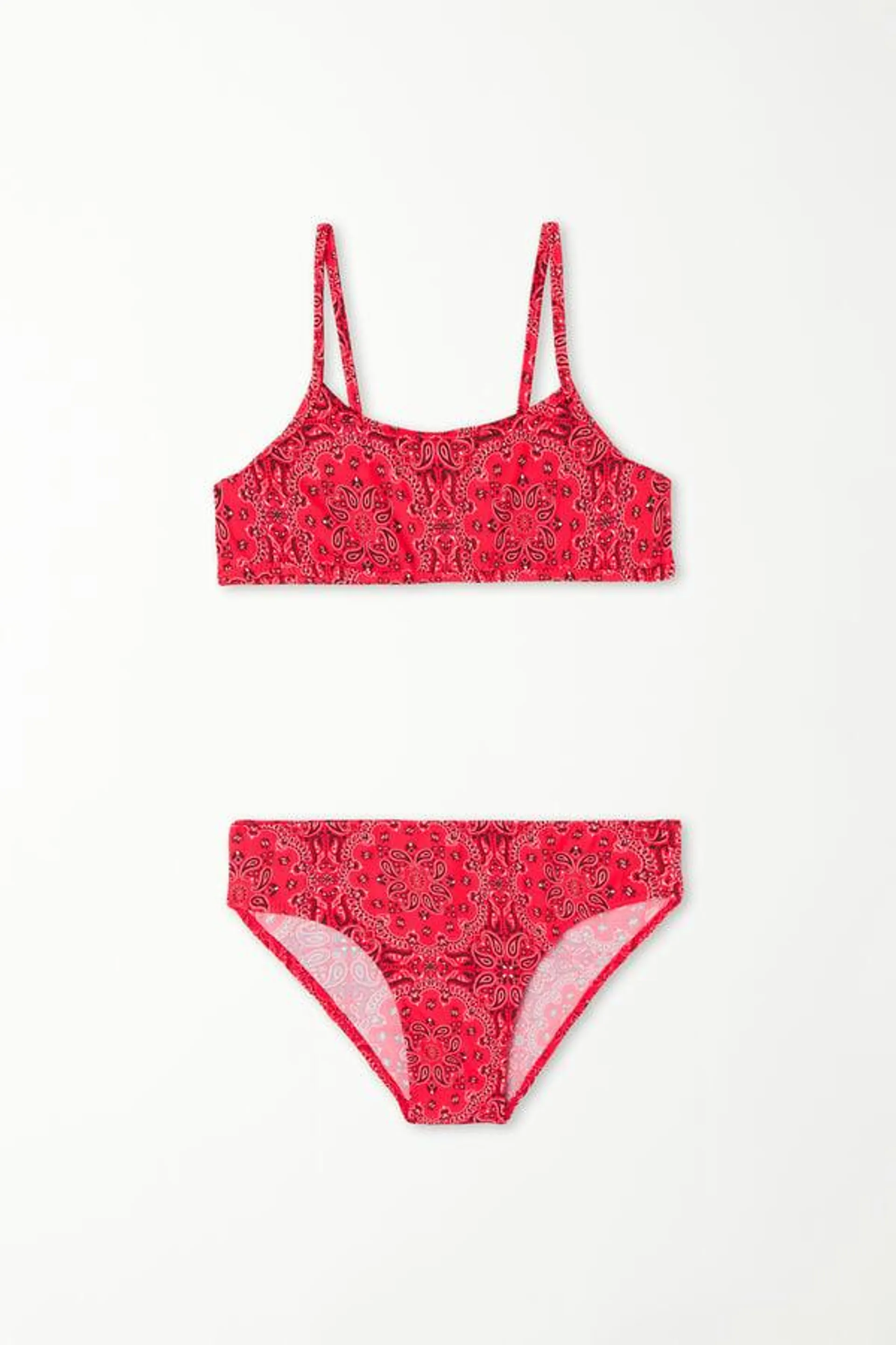 Bikini Brasier con Braguitas con Estampado Estilo Bandana Roja para Niña