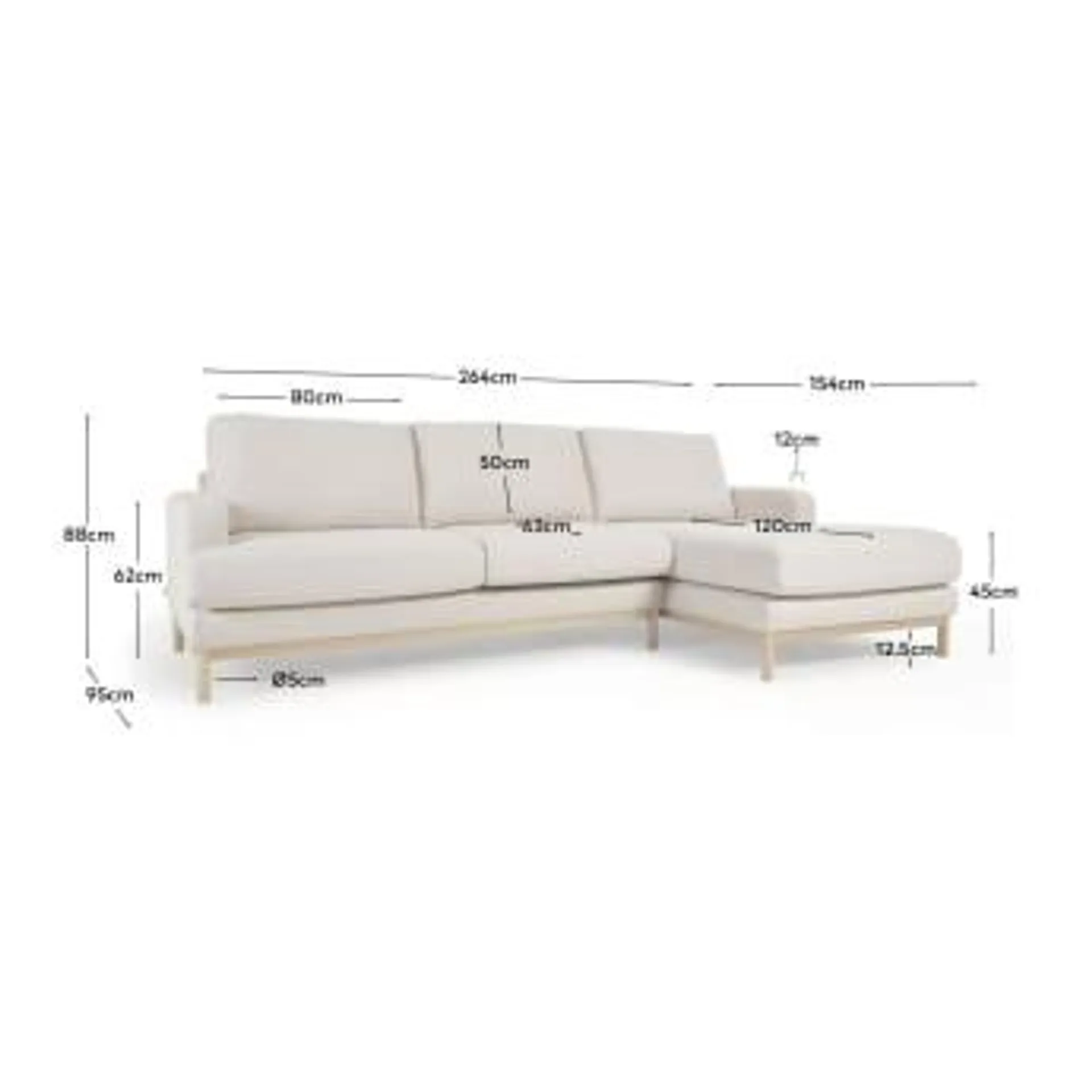 Sofá Mihaela 3 plazas con chaise longue derecho de micro bouclé blanco 264 cm