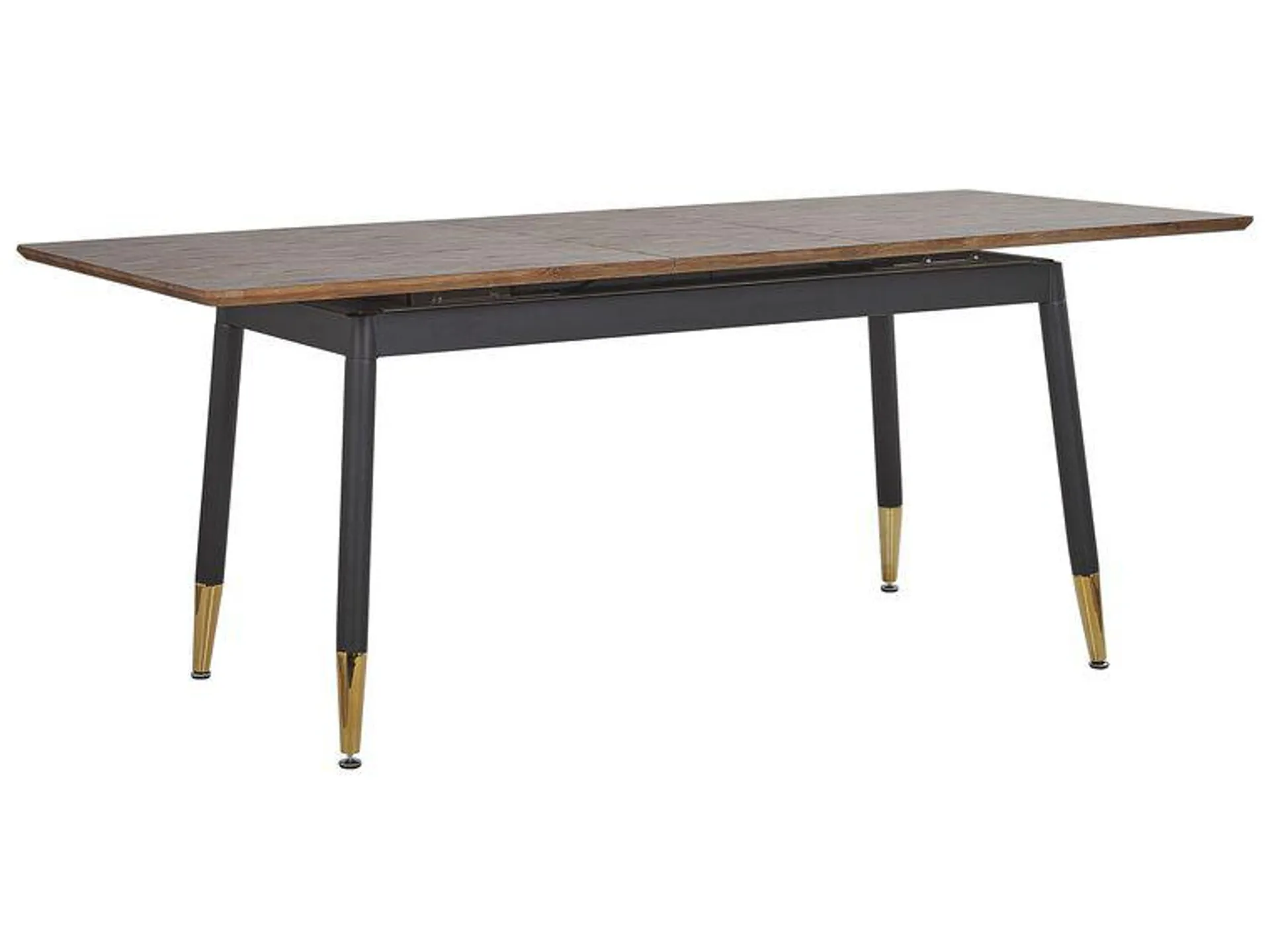 Mesa de comedor extensible madera oscura/negro/dorado 160/200 x 90 cm CALIFORNIA