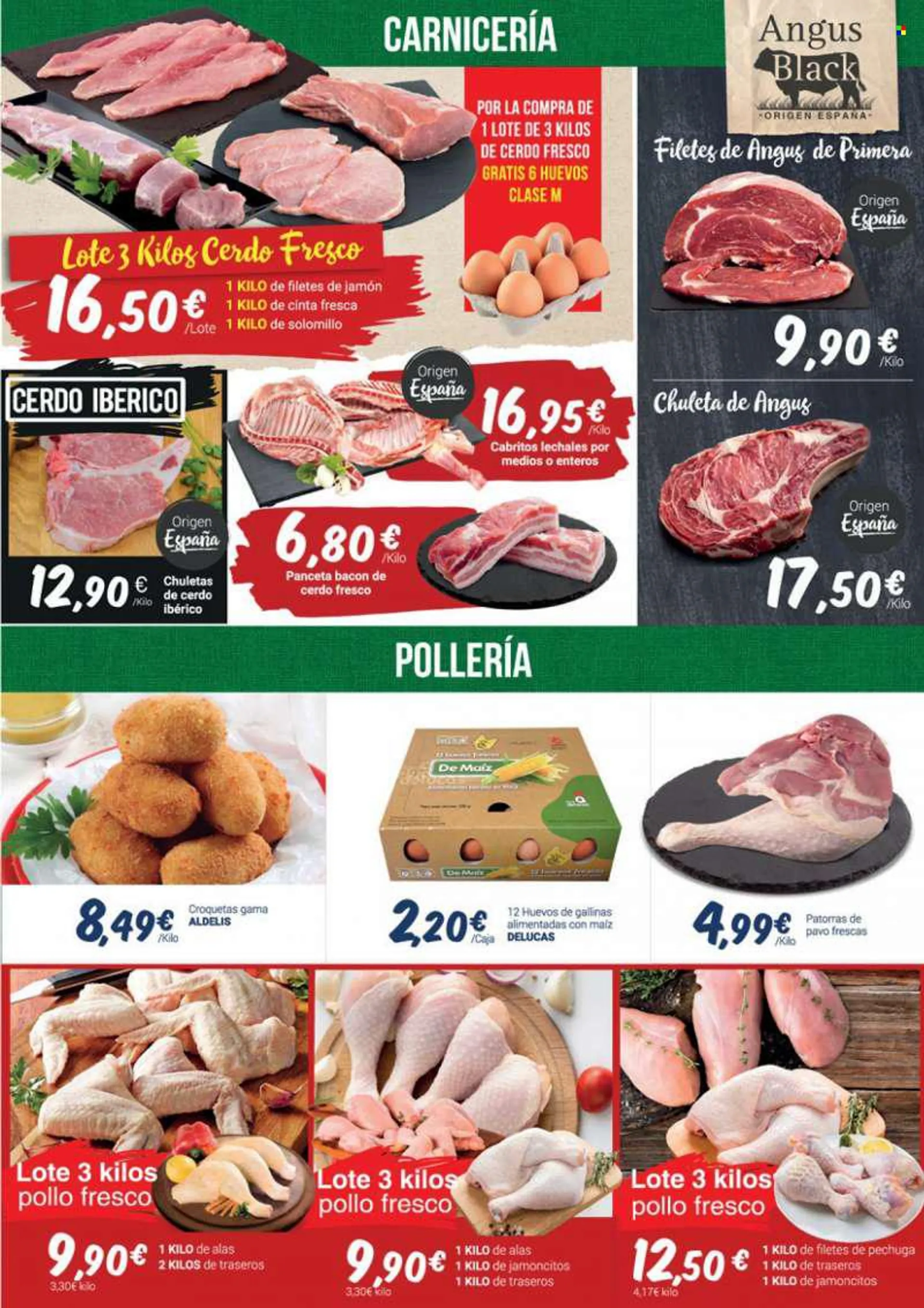 Folleto actual Supermercados Plaza - 01/07/22 - 17/07/22 - Ventas - chuleta, solomillo, cerdo ibérico, pavo, pollo, angus, croquetas, jamón, bacón, panceta, huevo. Página 3.