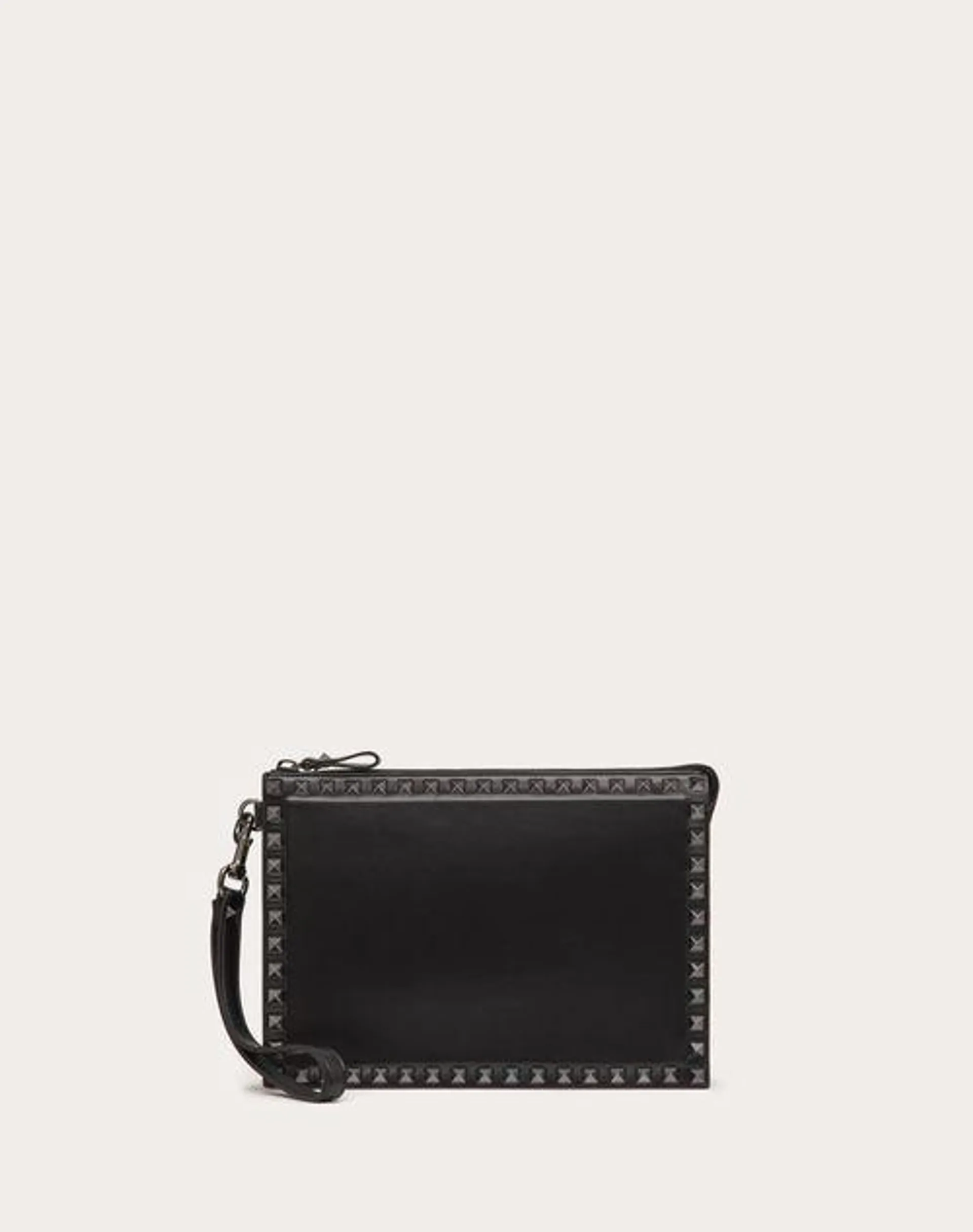 BOLSO DE MANO PEQUEÑO ROCKSTUD DE CUERO DE BECERRO