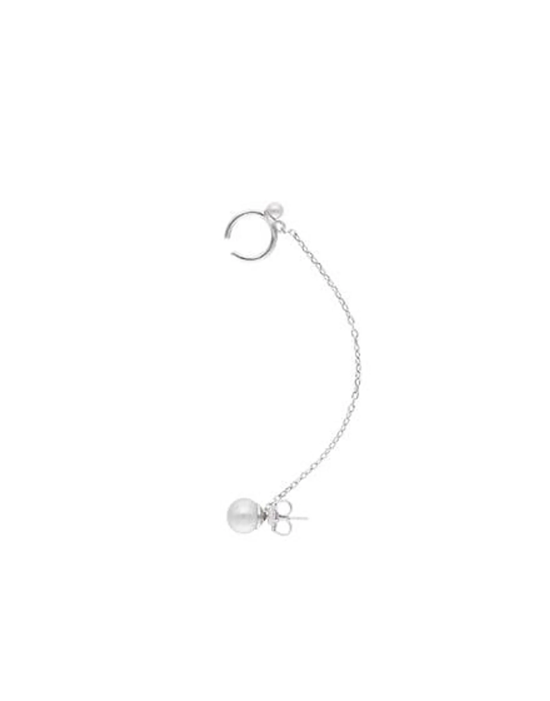 Pendiente earcuff Dangle con perla y cadena plata