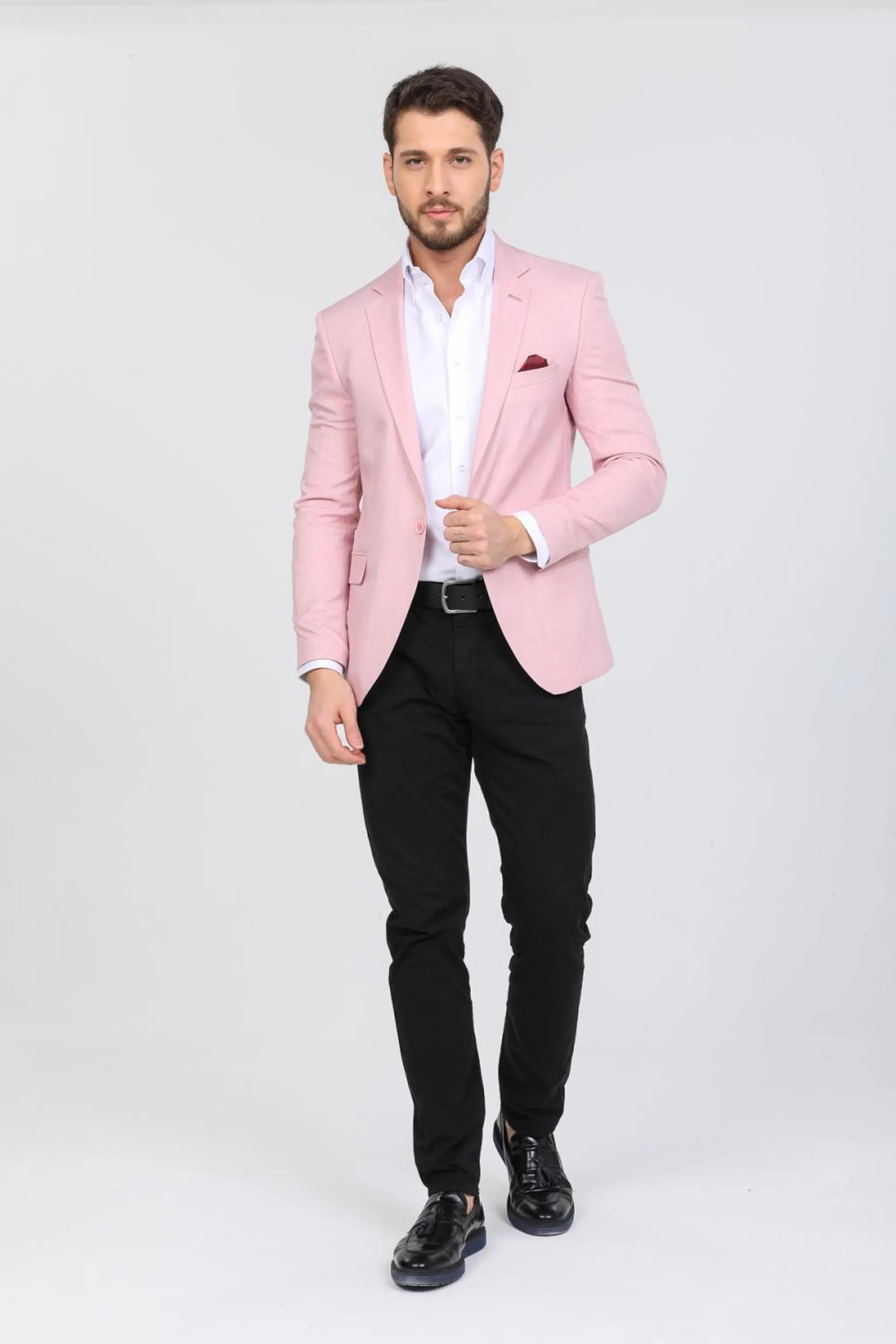 Polyviscose Man Suit Pink Plain
