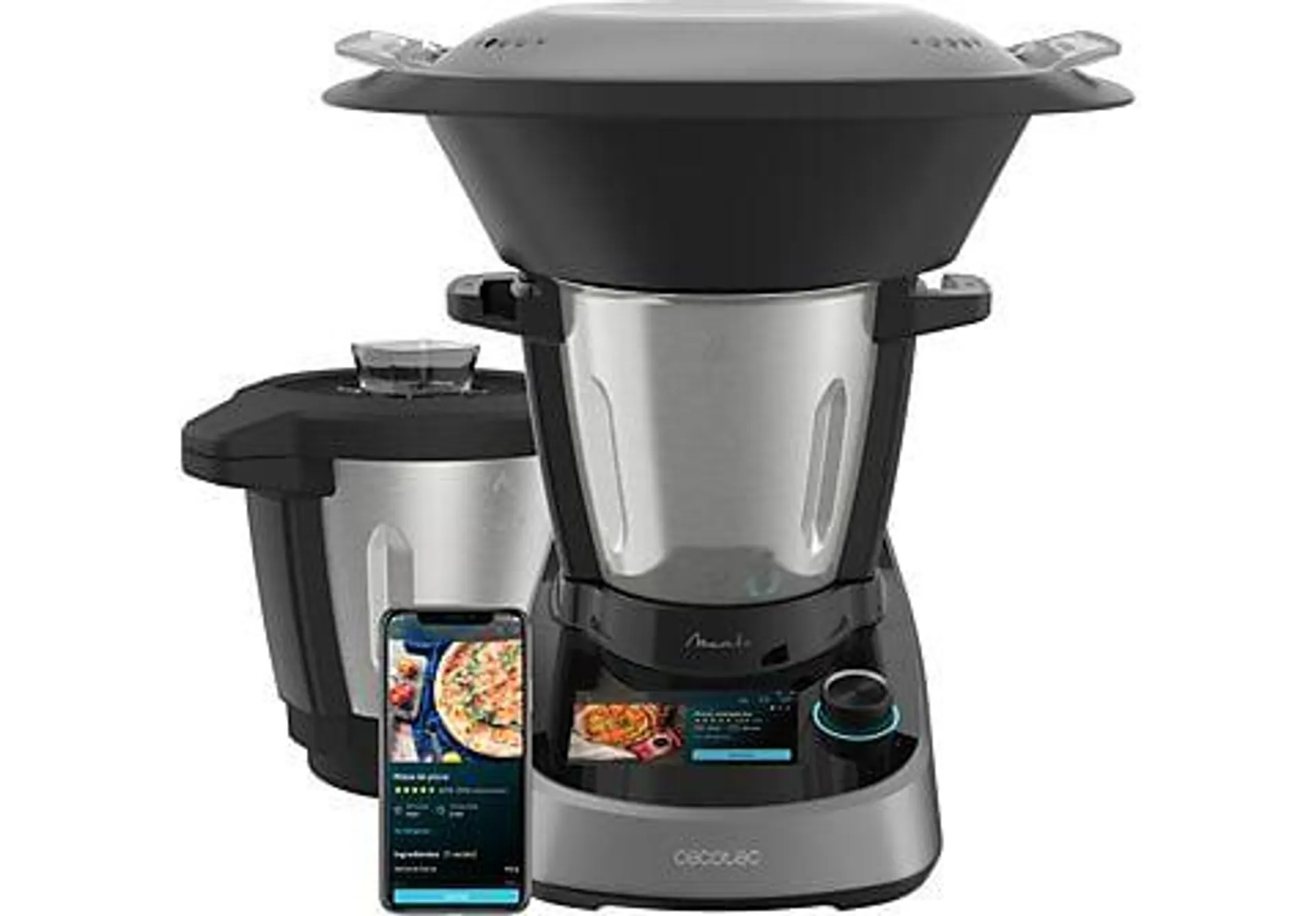Robot de cocina - Cecotec Mambo Touch con Jarra Habana, 1600W, 3.3 l, 37 Funciones, Wi-Fi, TFT 5”, Negro