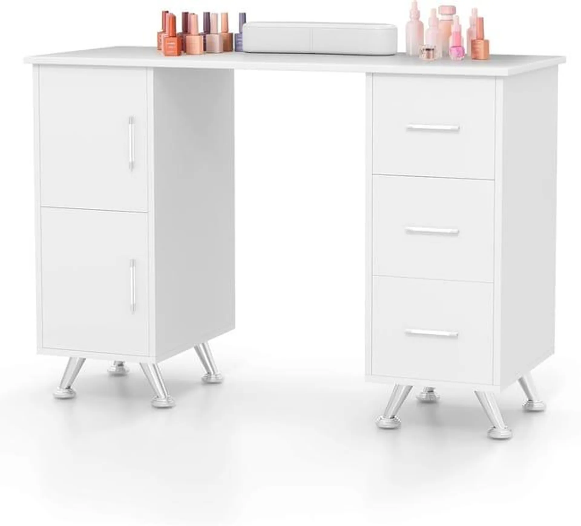 Tavolo da manicure professionale, scrivania e tavolo per unghie 2 in 1, con poggiapolsi, postazione di lavoro in legno, per centro estetico (Bianco)