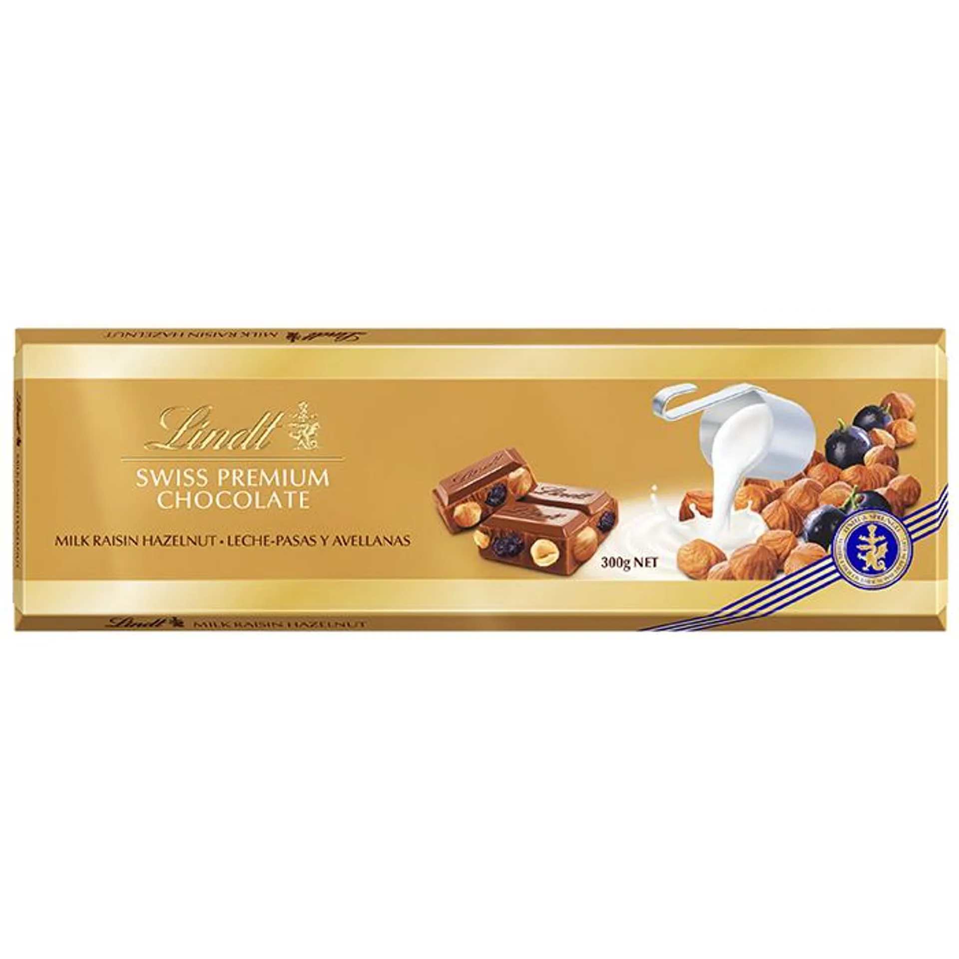 Tableta de Chocolate Gama Oro Leche Avellanas y Pasas 300g - Lindt