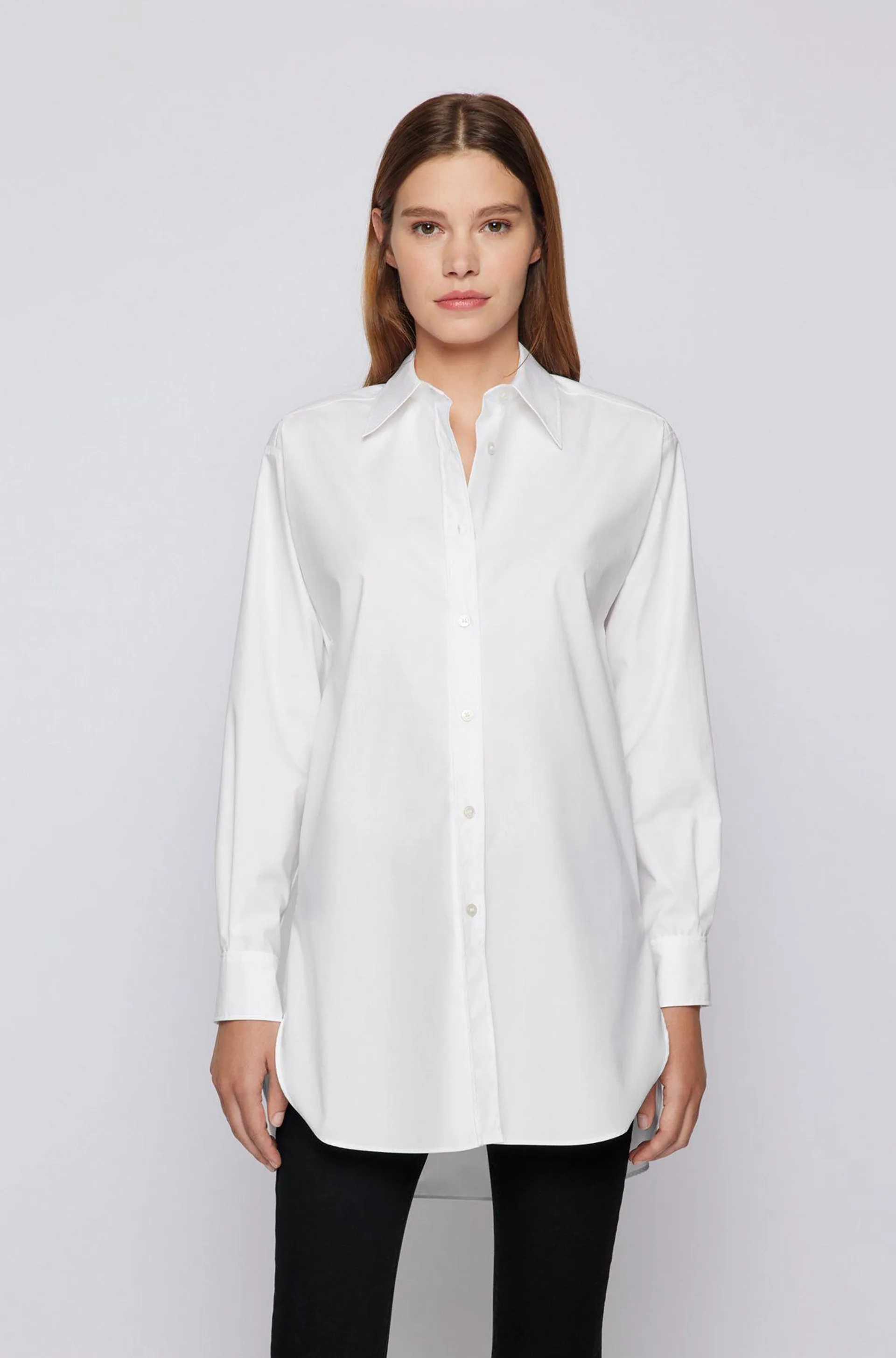 Long-length relaxed-fit blouse in organic cotton