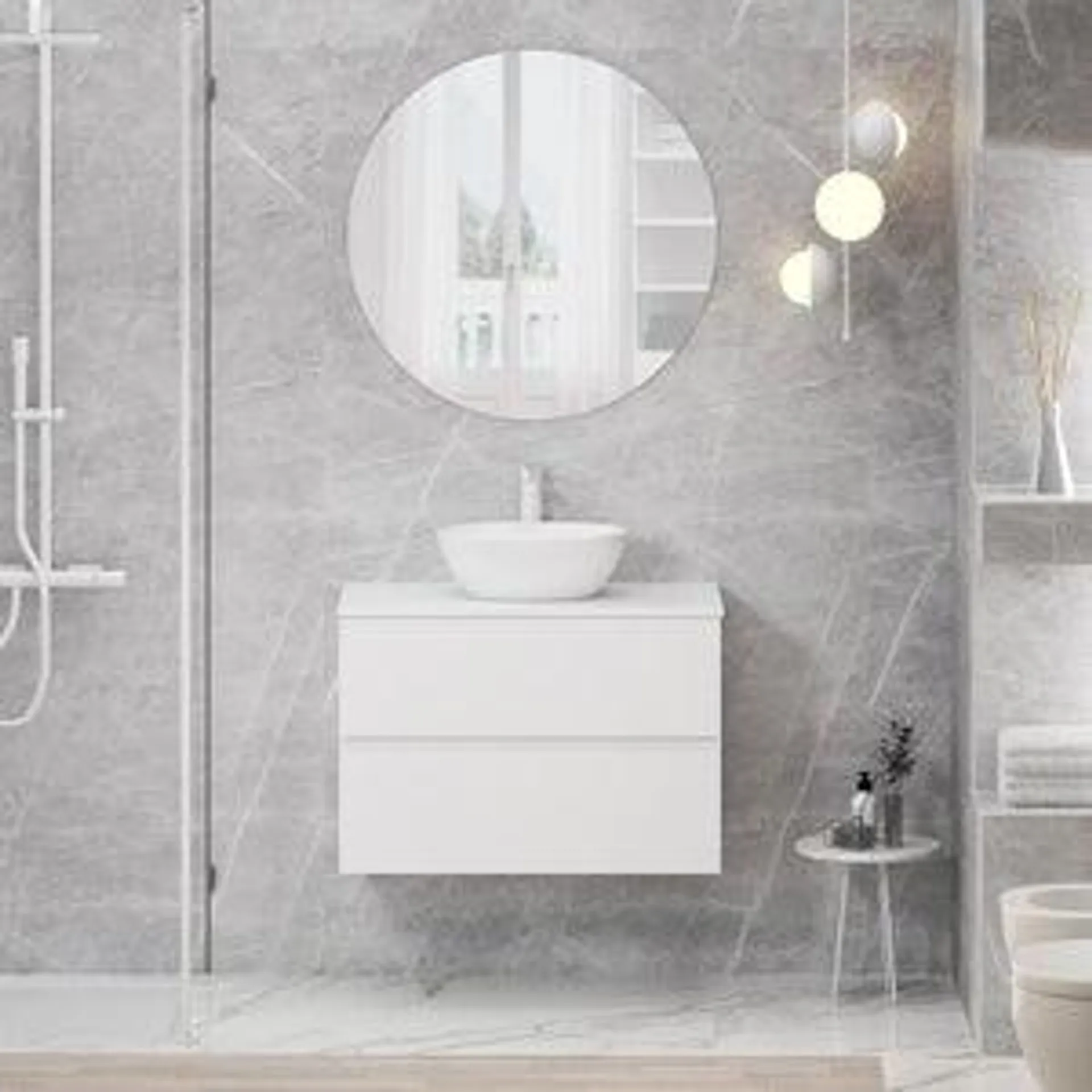 Mueble de baño con lavabo y espejo Bari blanco 80x46 cm