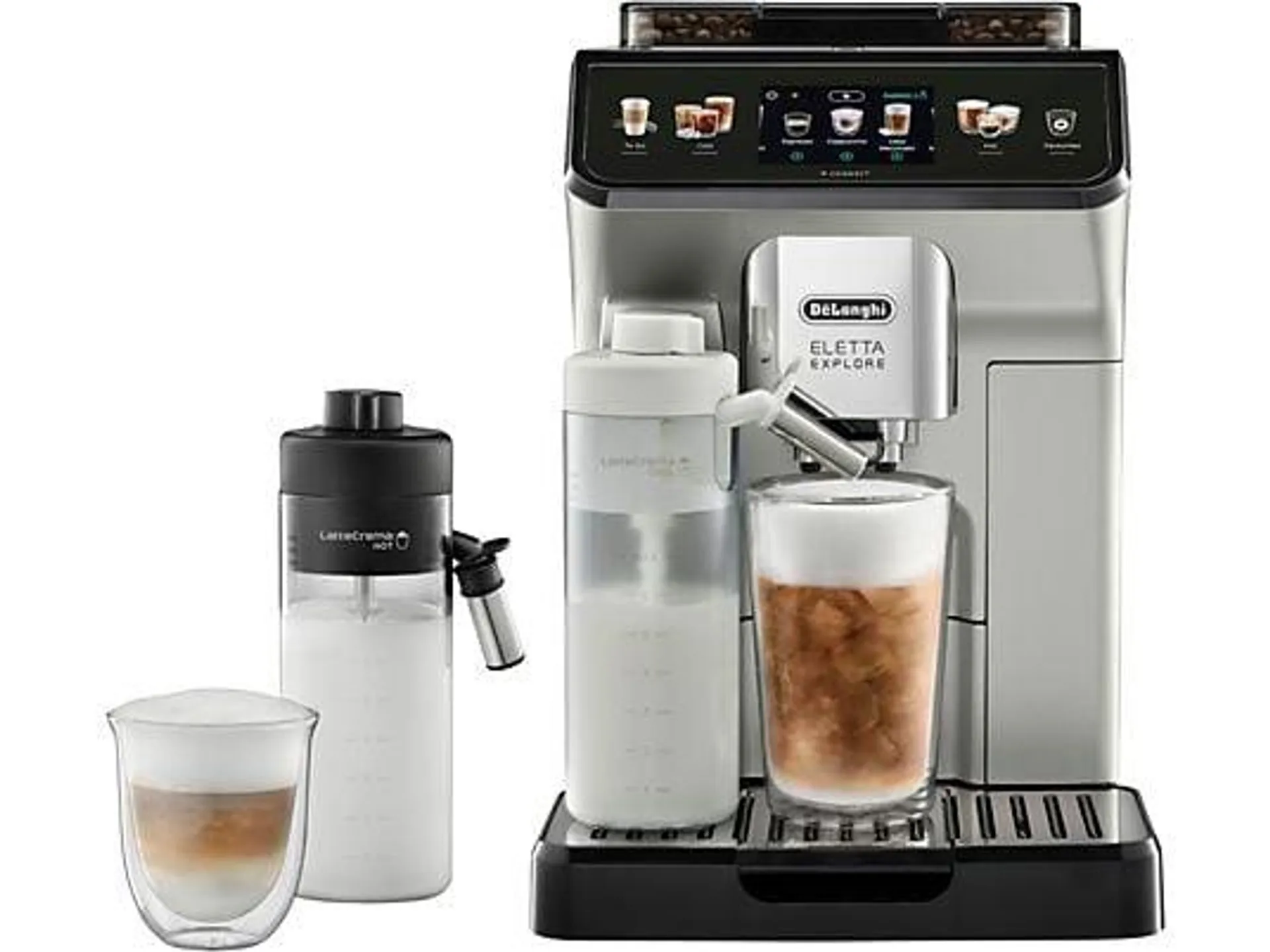 Cafetera superautomática - De'Longhi Eletta Explore Cold Brew ECAM450.65.S, Molinillo integrado, Táctil, Bebidas frías calientes, 1450W, 19bar, Plata