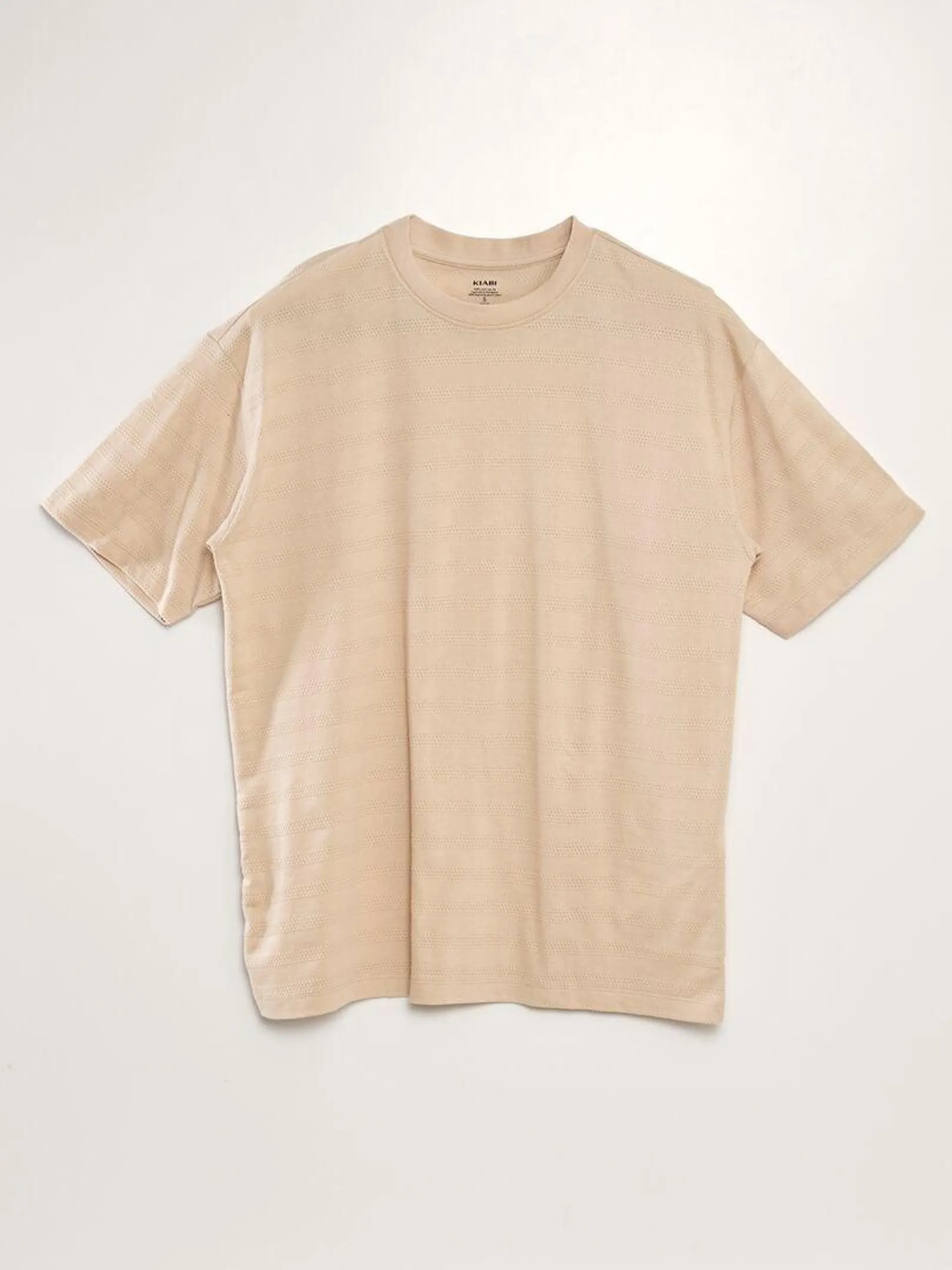 Camiseta de algodón con textura - BEIGE