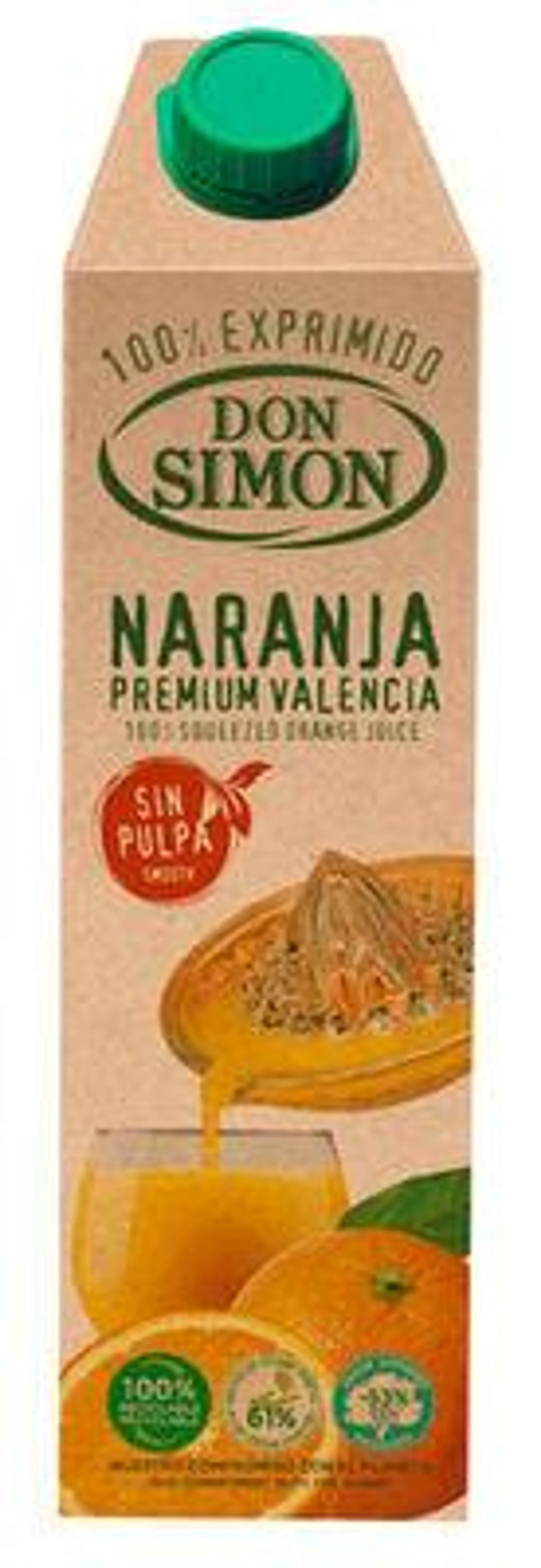 Zumo de naranja sin pulpa exprimido Don Simón 1l