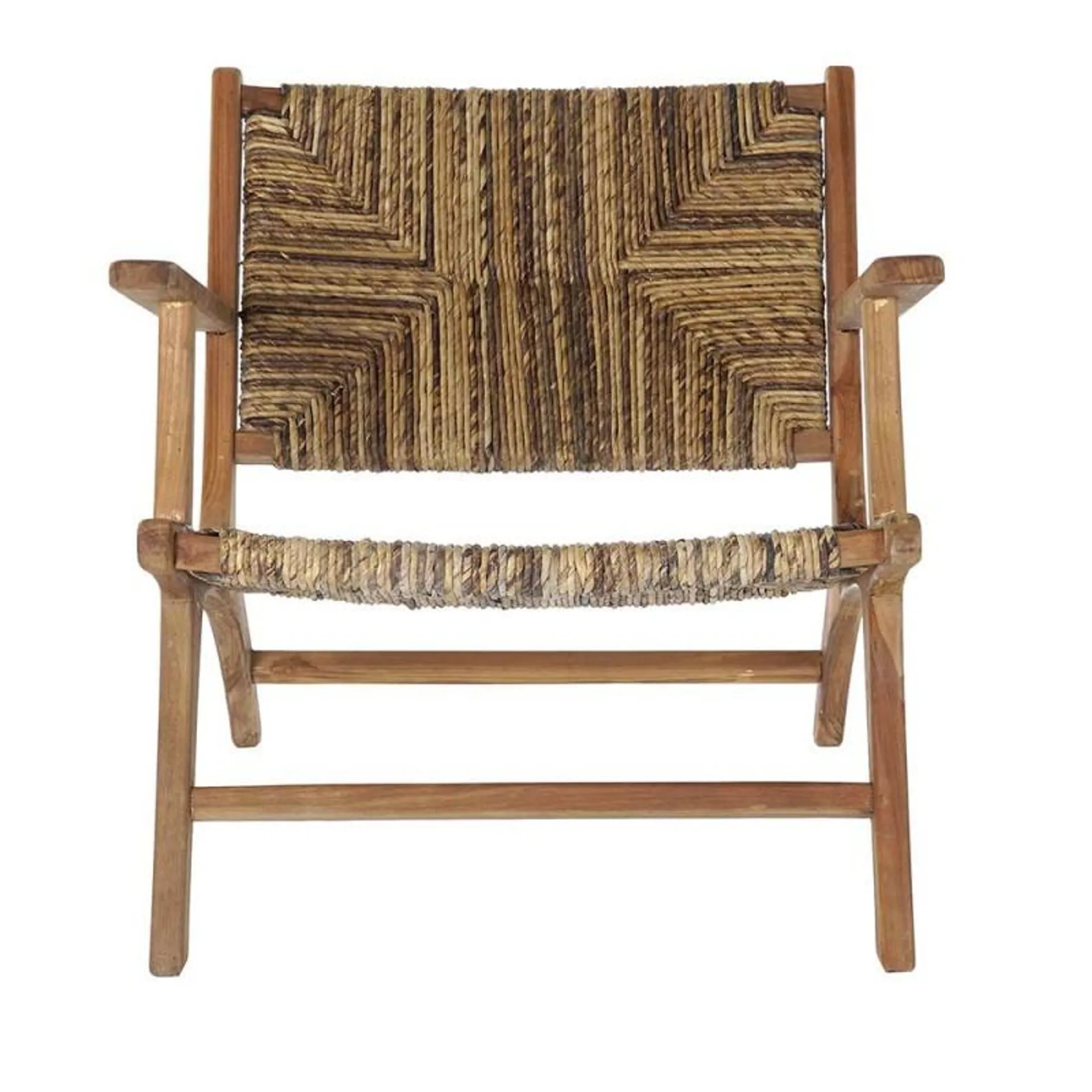 Teak and natural fiber Yucca outdoor armchair