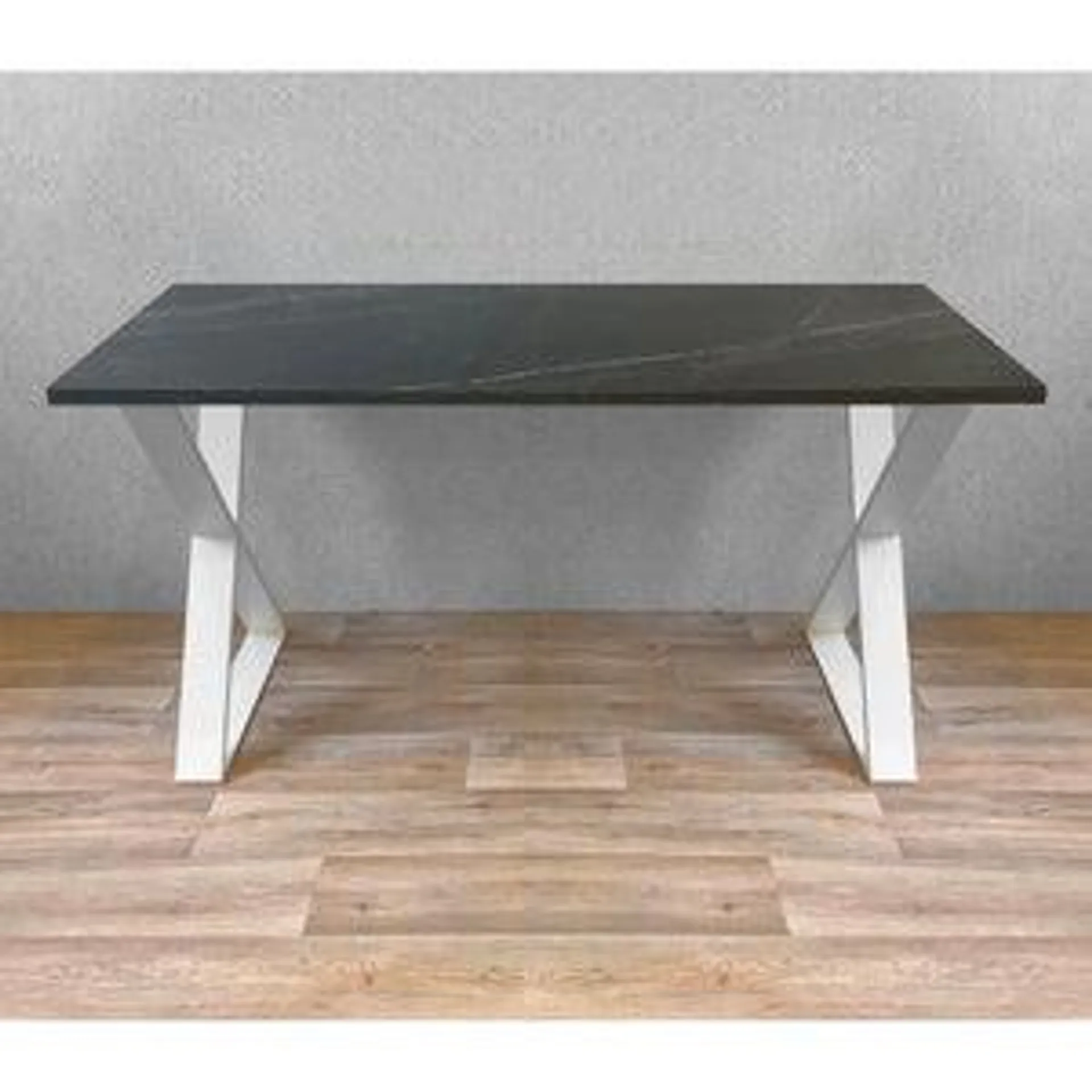 Mesa de escritorio, tapa aglomerado marmol y patas blanco. LxAnxAl:140x68x73,5cm