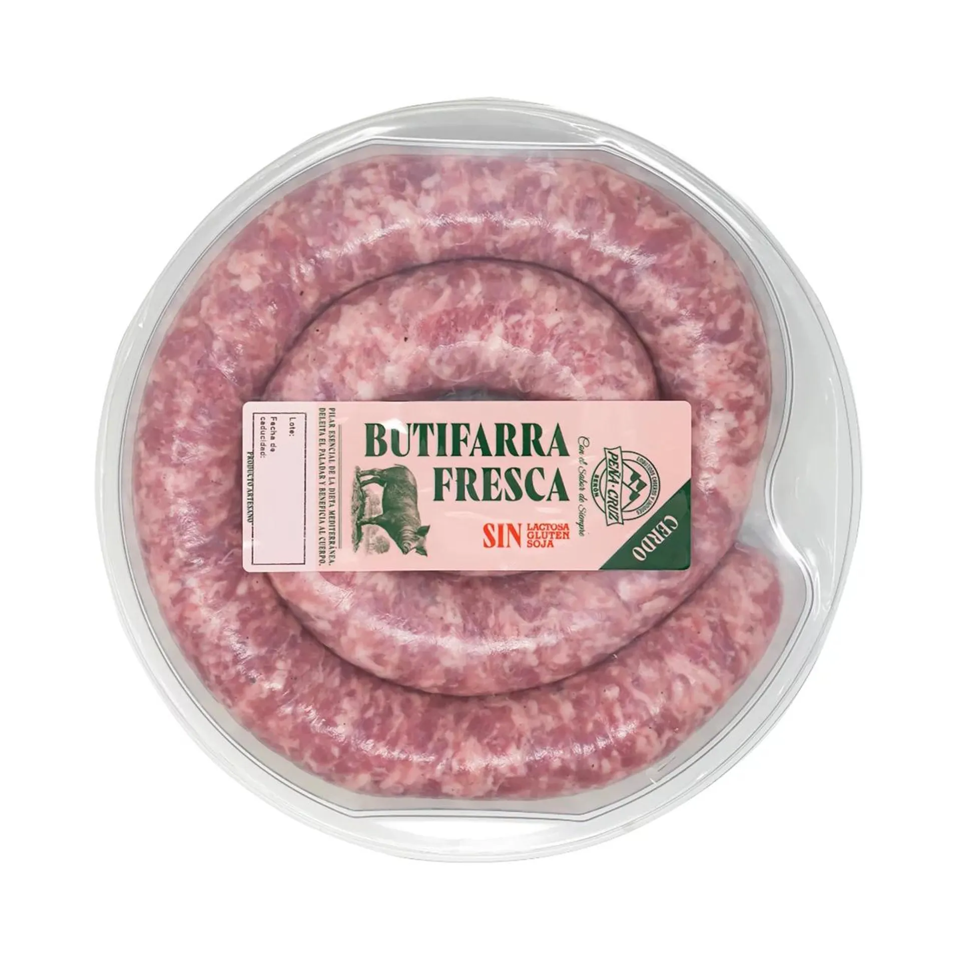 PEÑA CRUZ Butifarra fresca de cerdo, elaborada sin gluten ni lactosa ni soja 660 g.