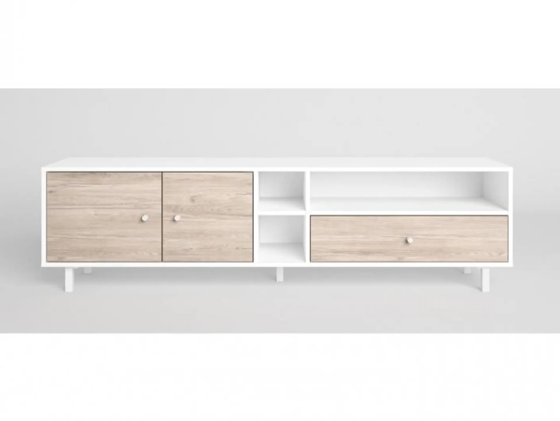 Mueble Tv con puertas, cajón y huecos color blanco-sahara