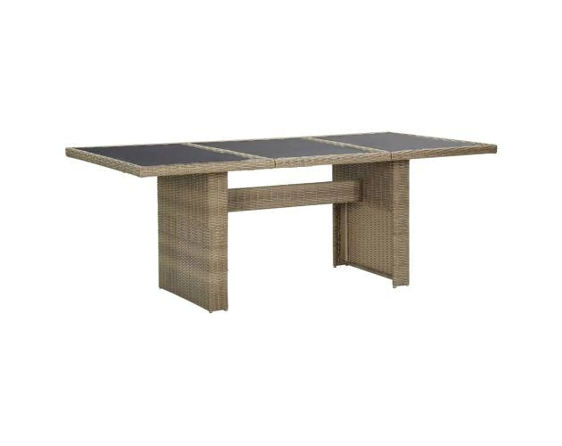 vidaXL mesa de comedor jardín vidrio y ratán pe marrón 200x100x74 cm