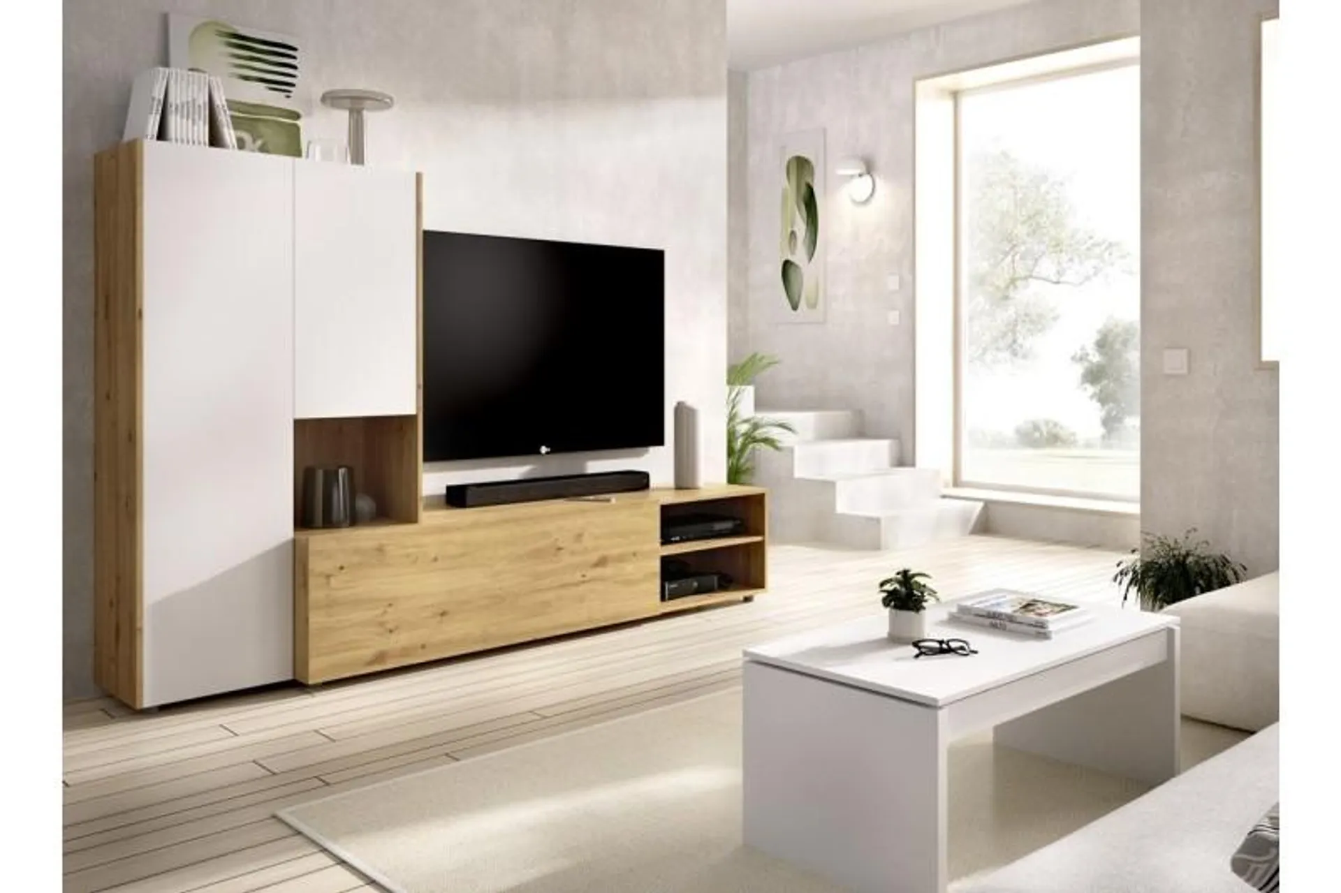 Mueble de salón KEI Roble Nordic y Blanco