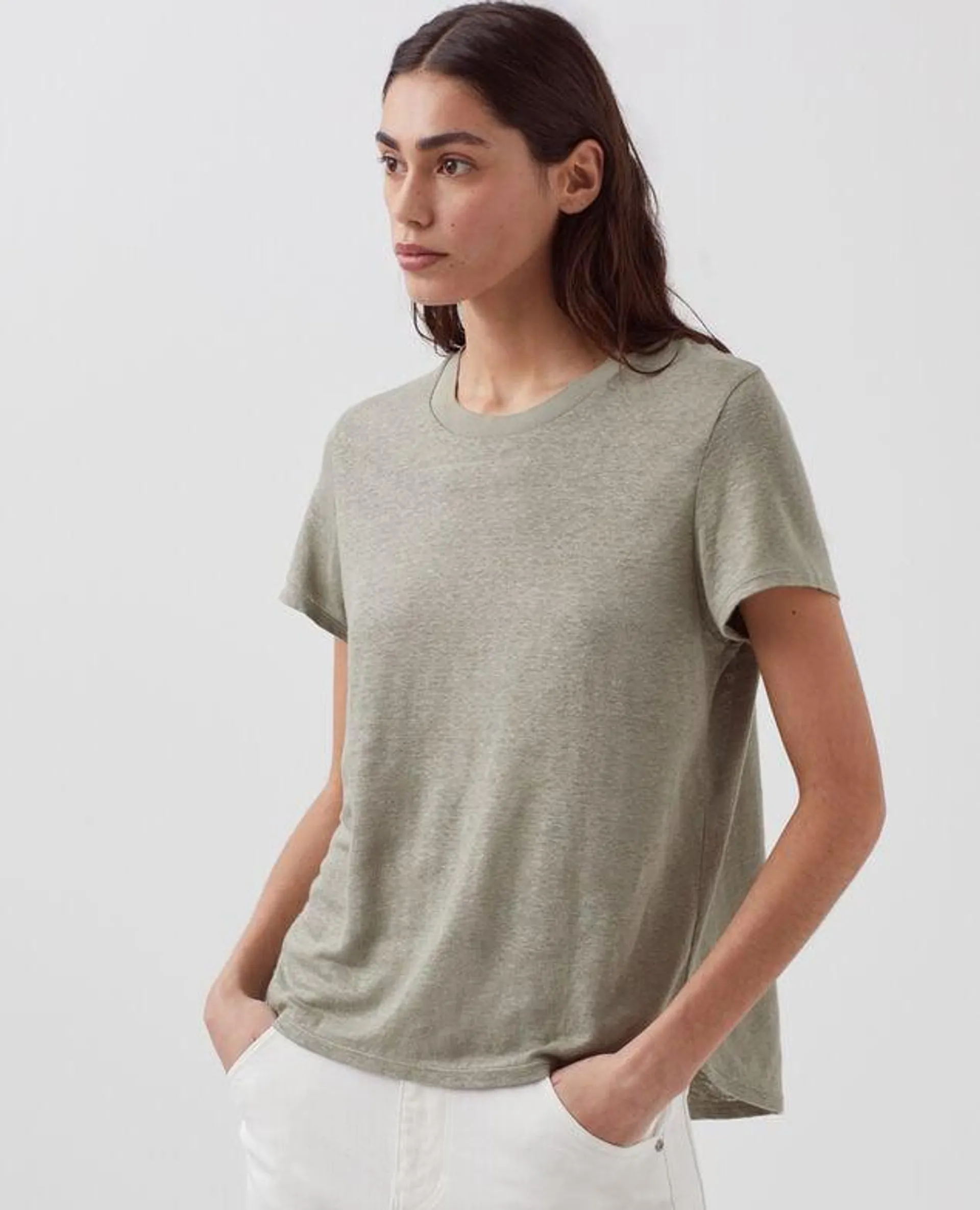 AMANDINE - Camiseta con cuello redondo de lino vetiver