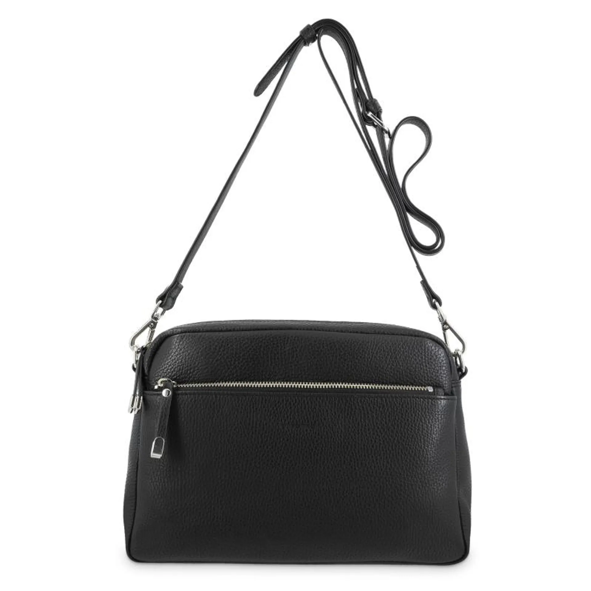 Bolso bandolera 3 cremalleras piel vacuno color negro-Iris