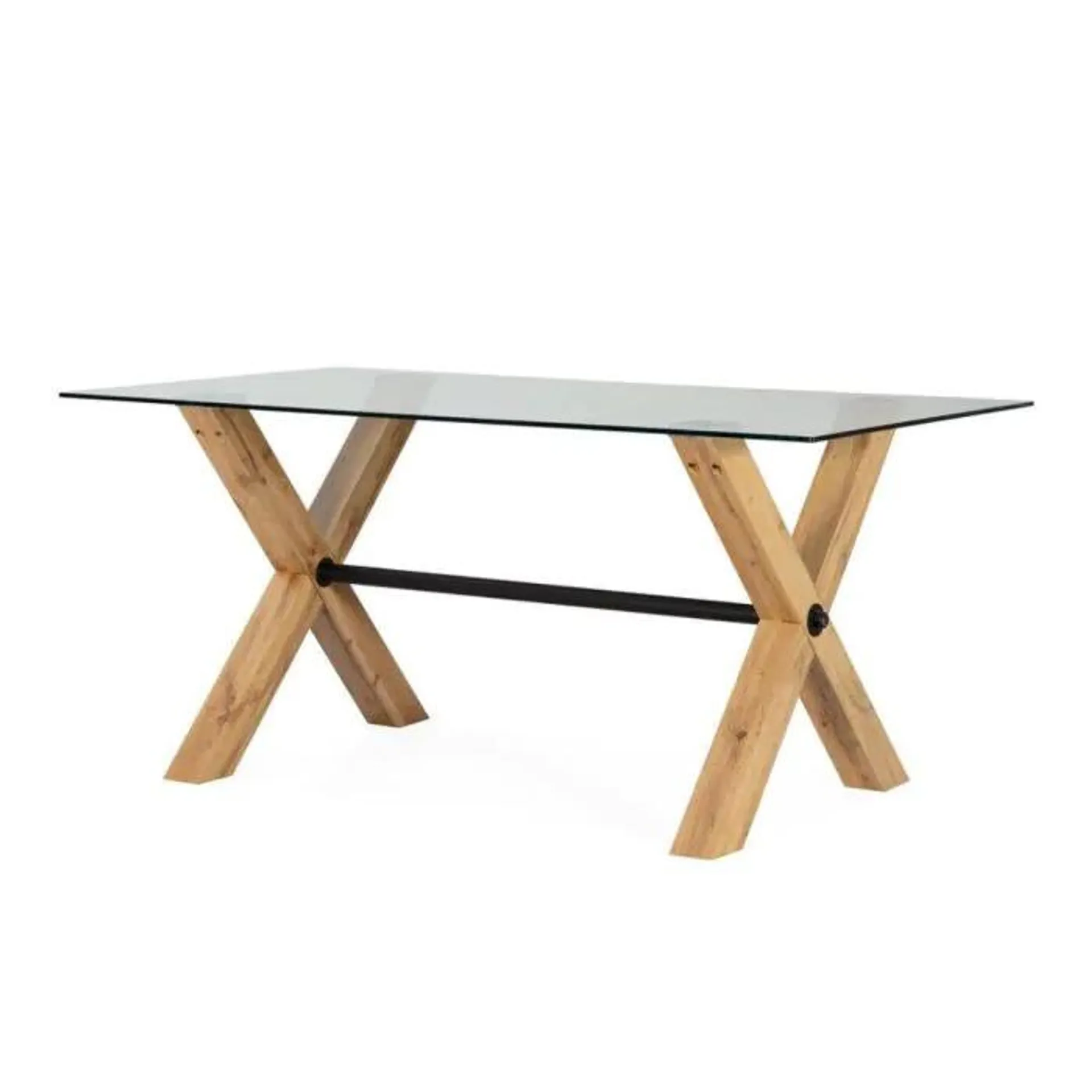 Mesa de Comedor de Cristal y Patas de Madera DT-165