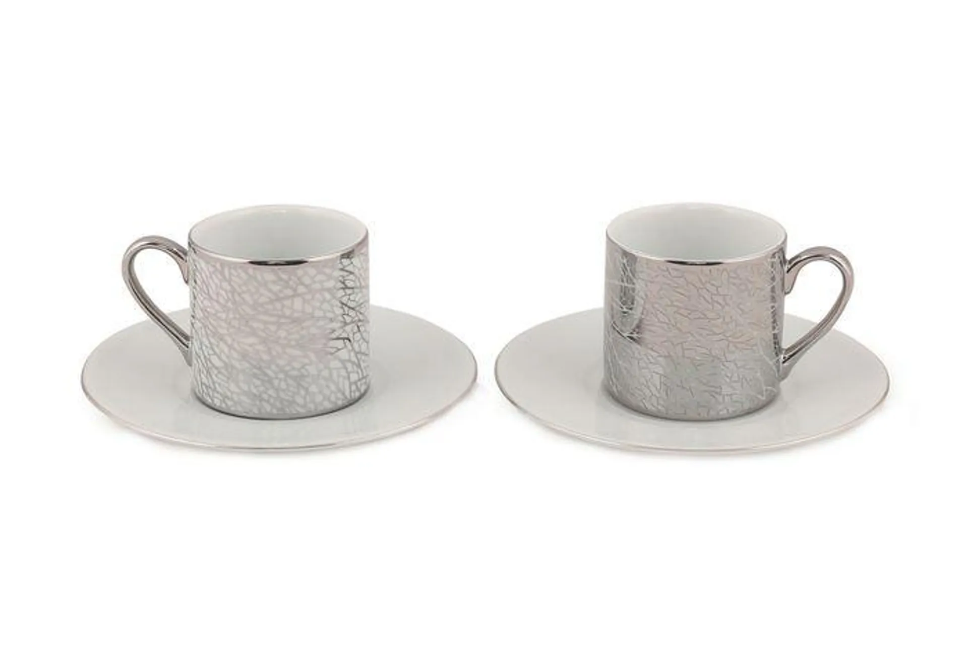 Juego de 2 tazas y platillos de café Mahala de 90 ml con diseño de hojas en blanco y negro