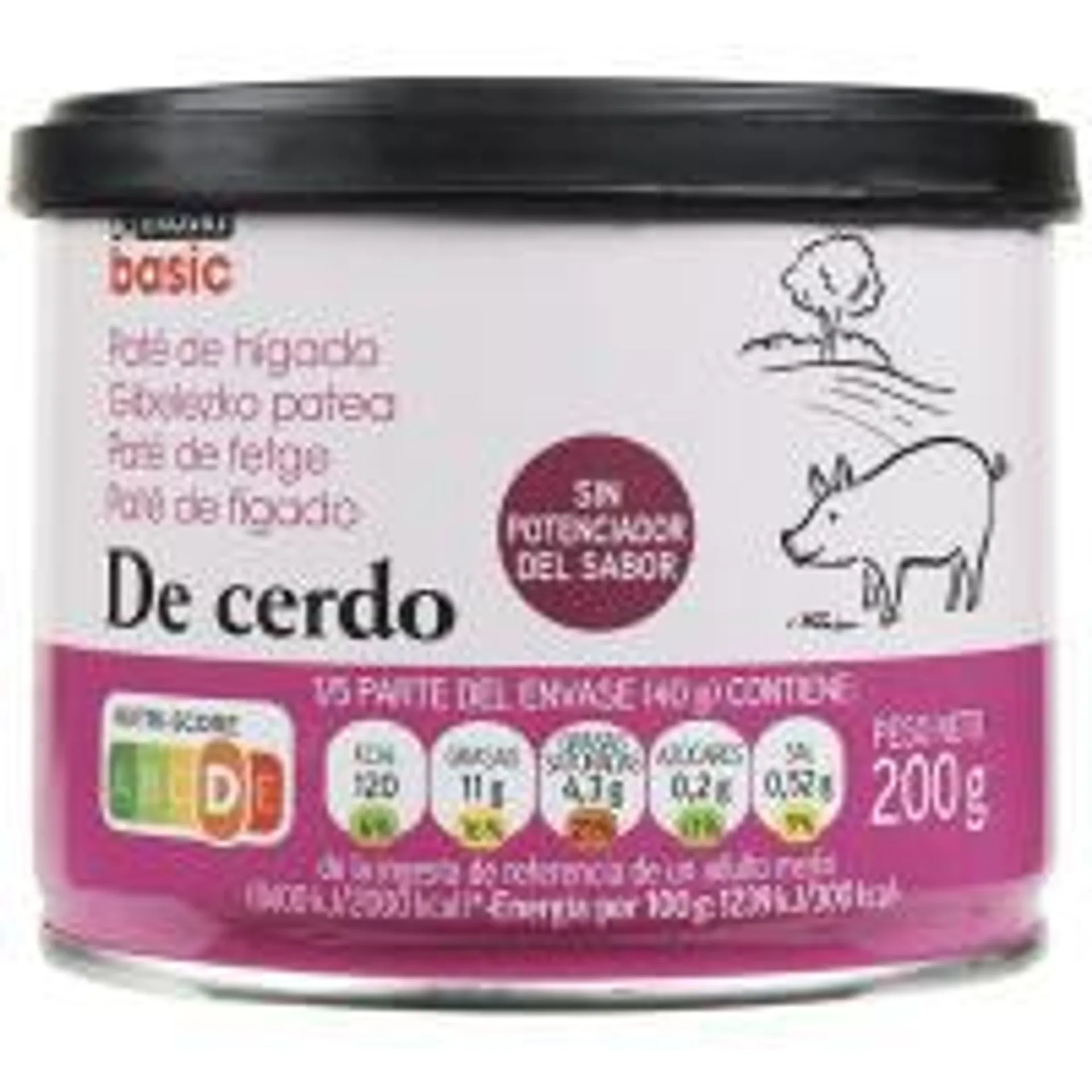 Paté de hígado de cerdo EROSKI basic, lata 200 g