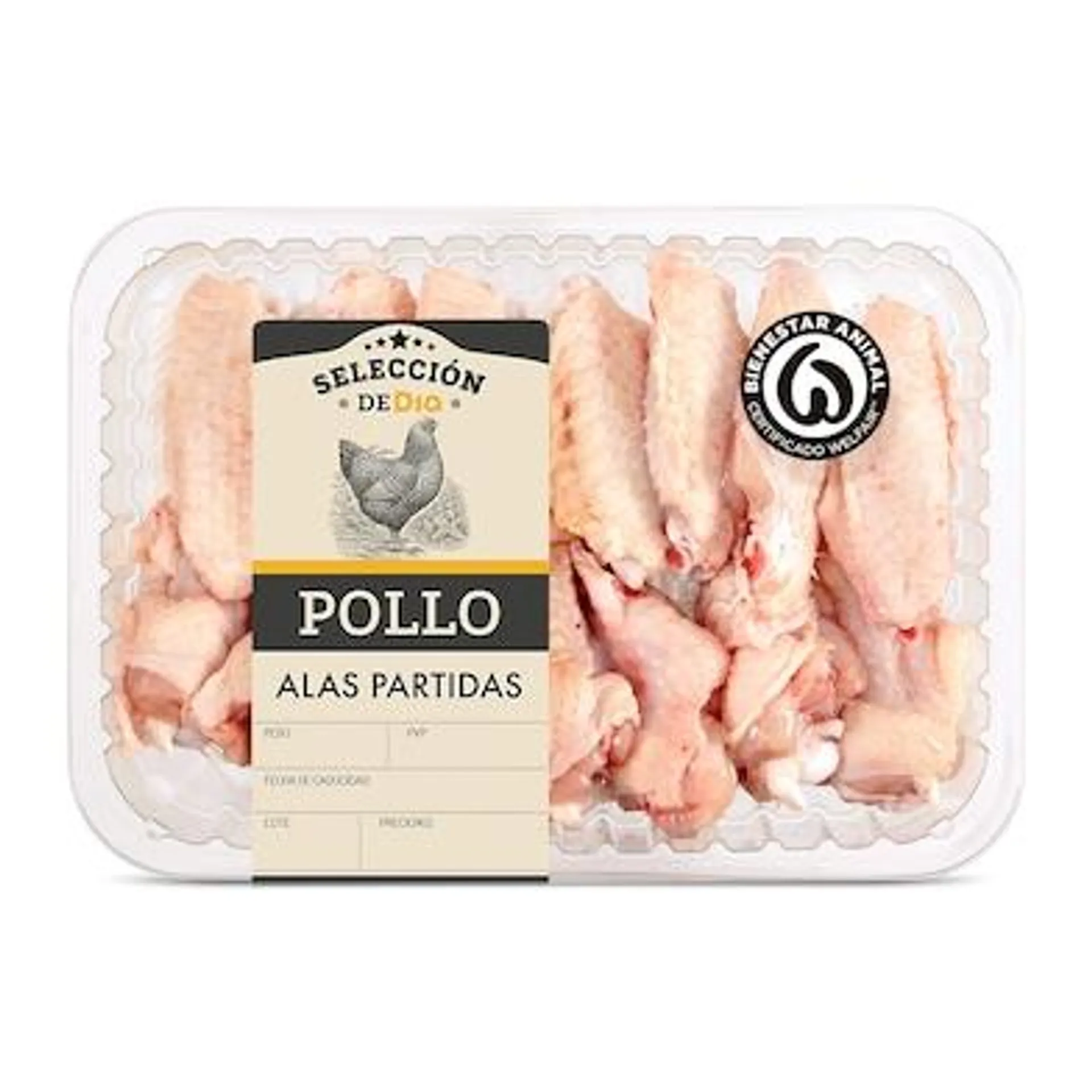 Alas partidas de pollo Selección de Dia bandeja 600 g aprox.