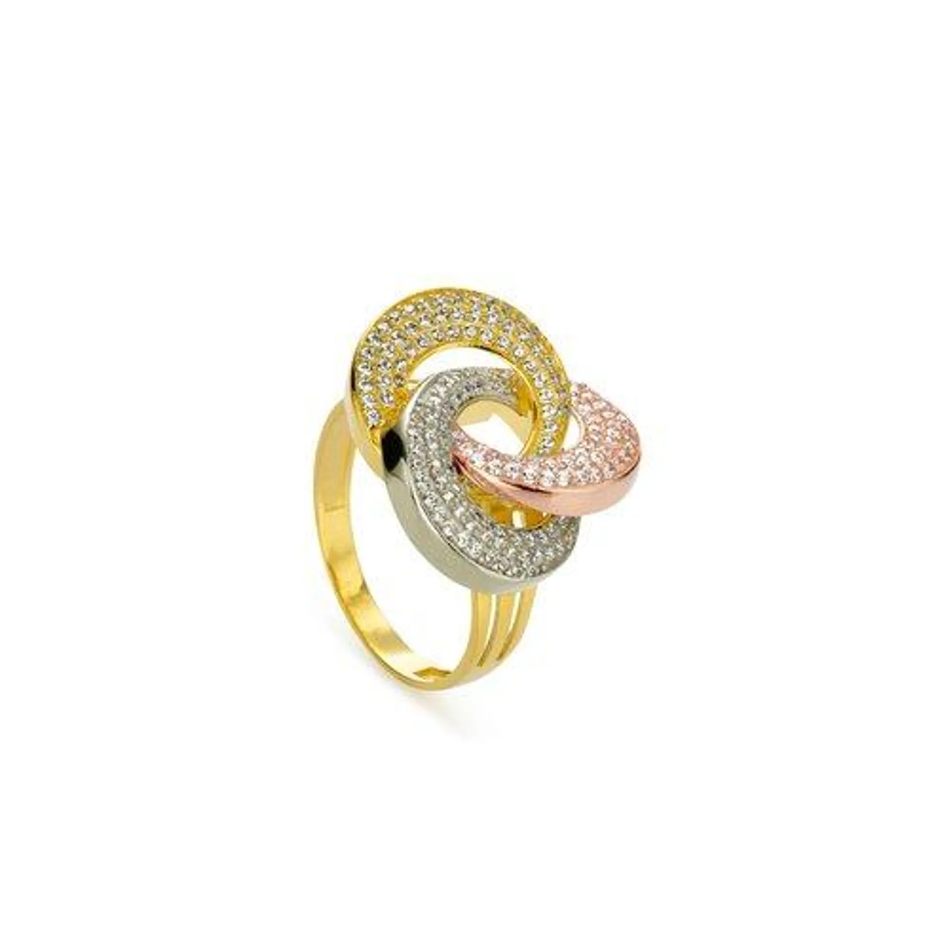 Anillo tricolor circonitas Oro