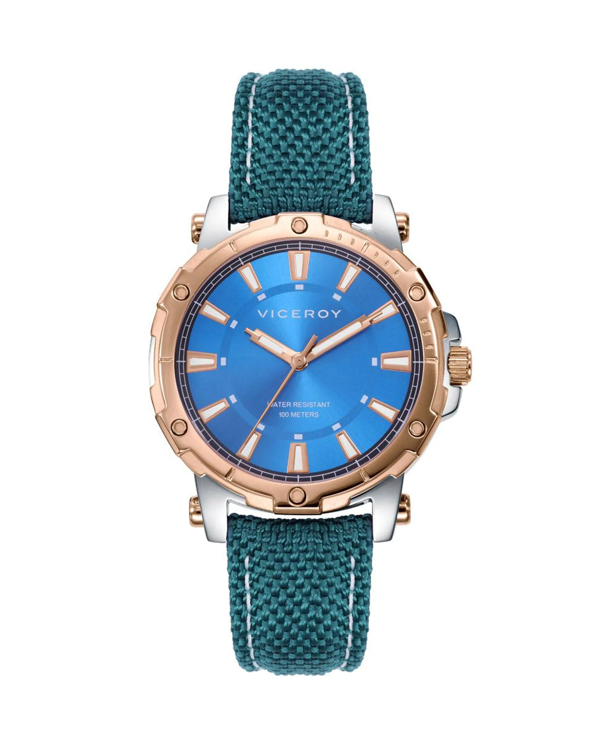 Reloj de mujer Heat con caja de acero bicolor y correa de Nylon azul